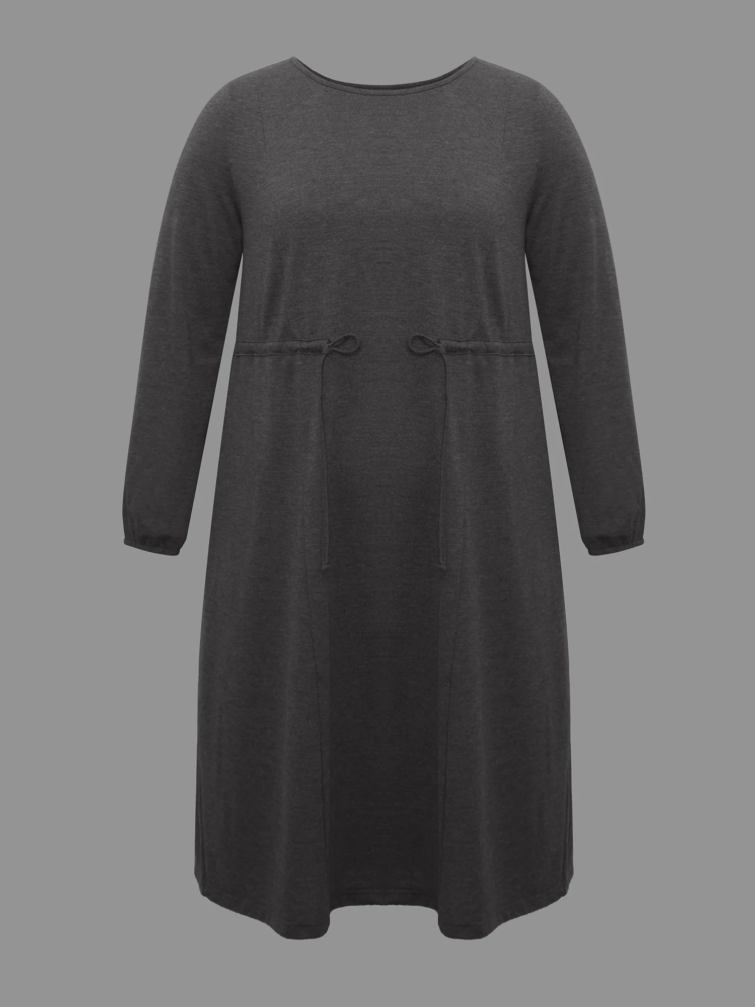 Elastic Waist Tie Round Neck Knit Midi Dress - Image 9