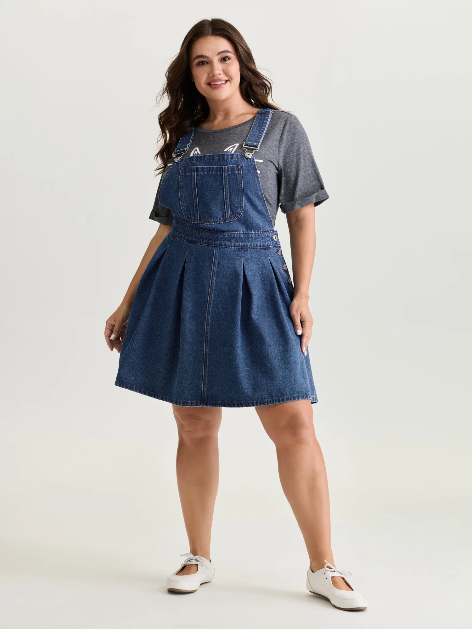 Elastic Waistband Adjustable Overall Denim Dress - Image 3