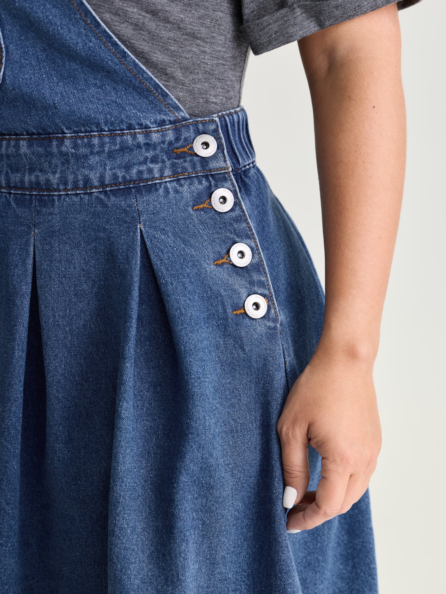 Elastic Waistband Adjustable Overall Denim Dress - Image 4