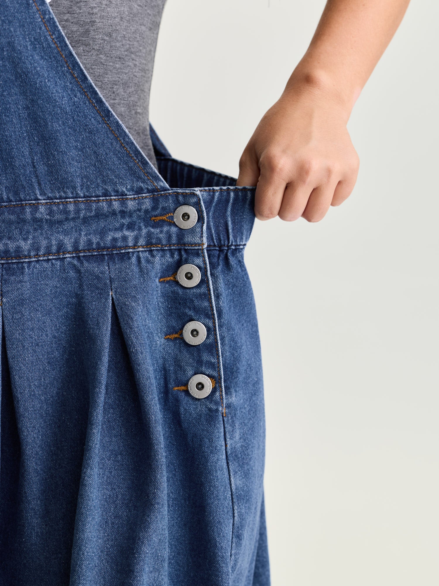 Elastic Waistband Adjustable Overall Denim Dress - Image 5