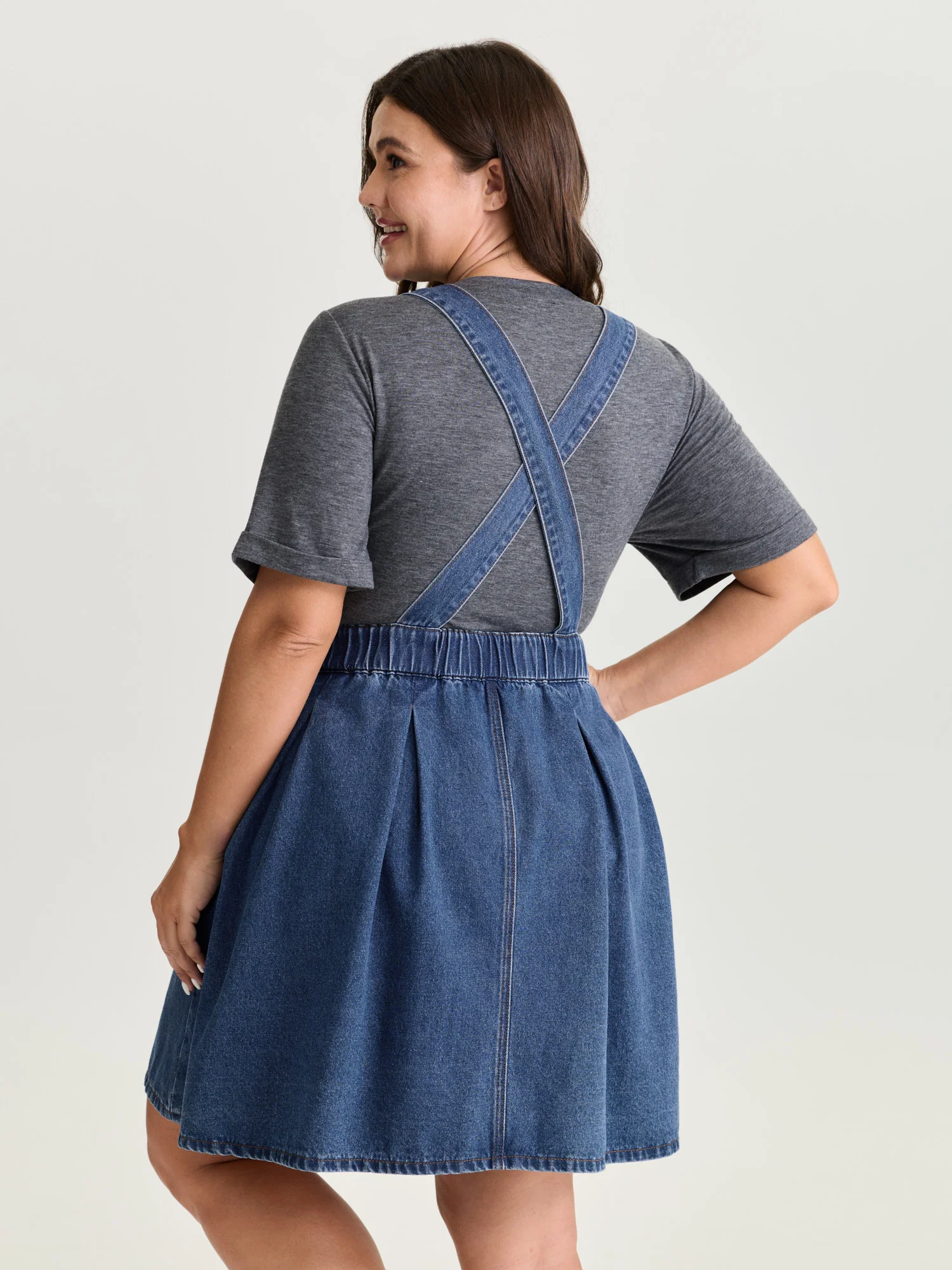 Elastic Waistband Adjustable Overall Denim Dress - Image 6