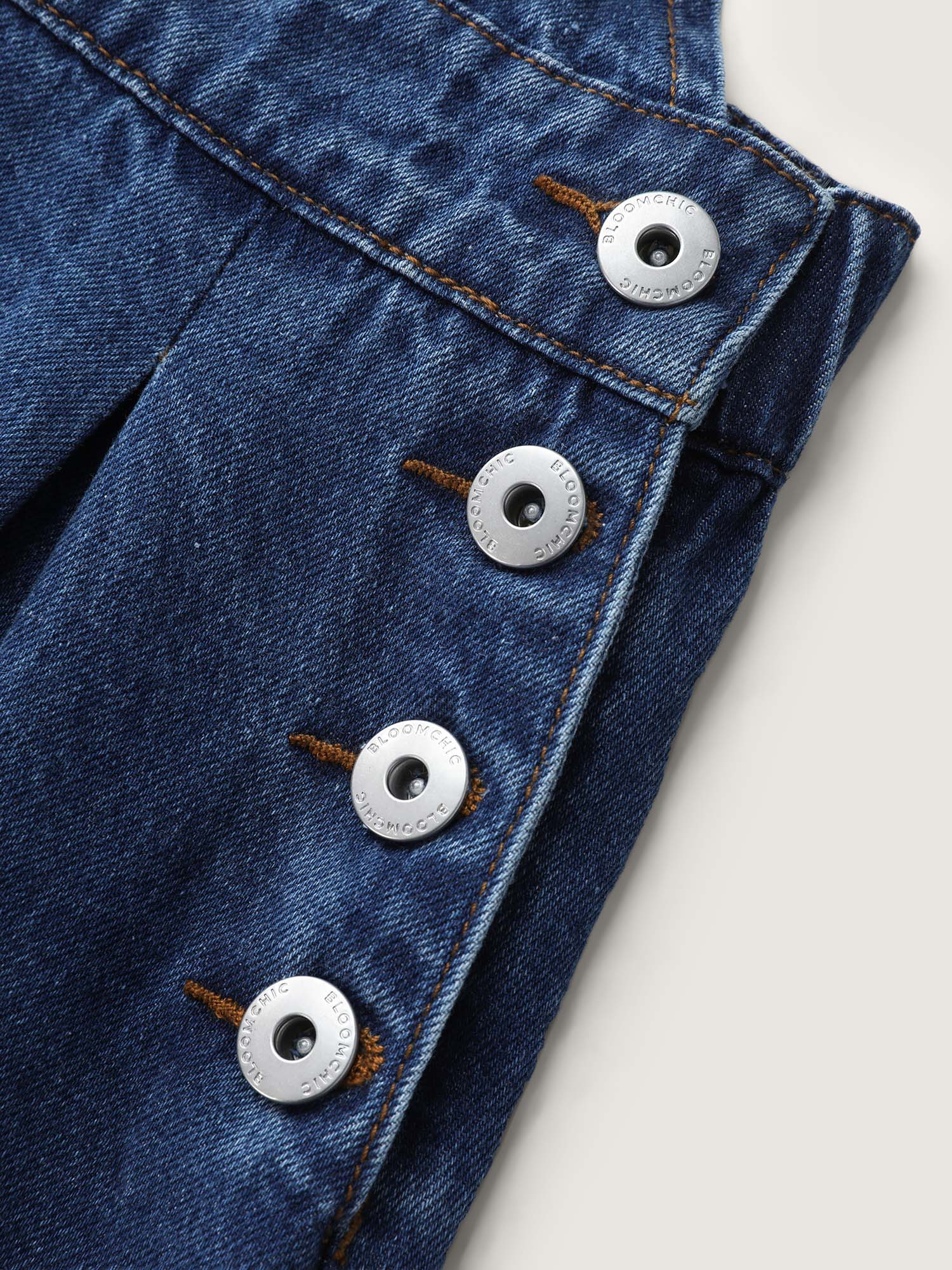 Elastic Waistband Adjustable Overall Denim Dress - Image 7