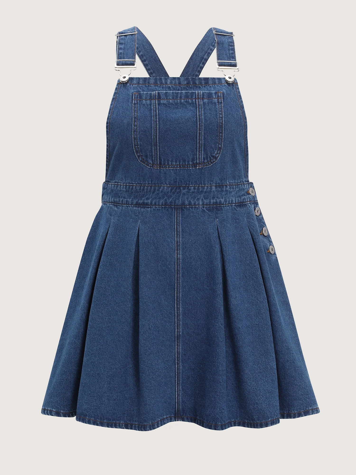 Elastic Waistband Adjustable Overall Denim Dress - Image 9