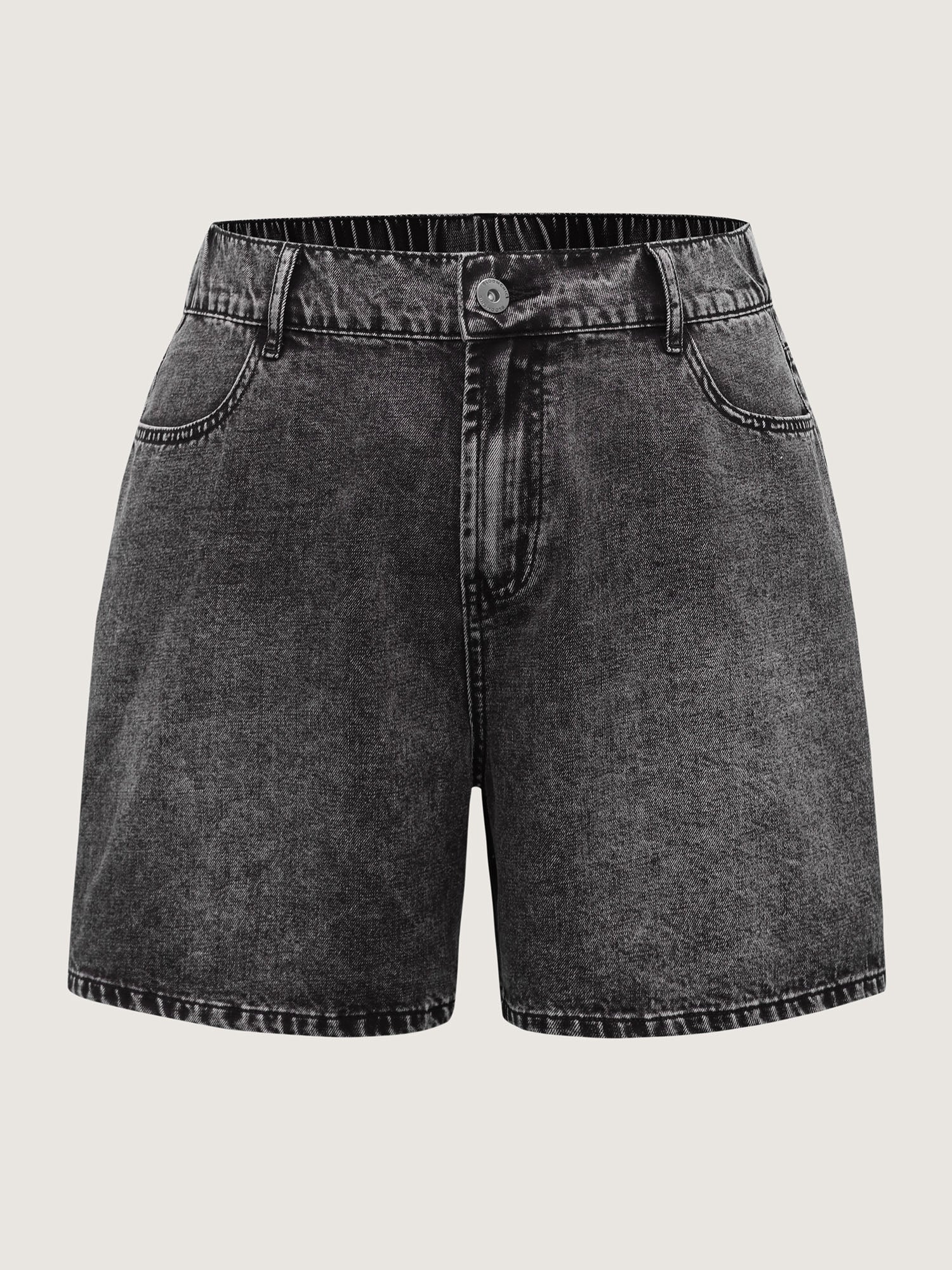 Elastic Waistband Classic Cut Denim Shorts - Image 8