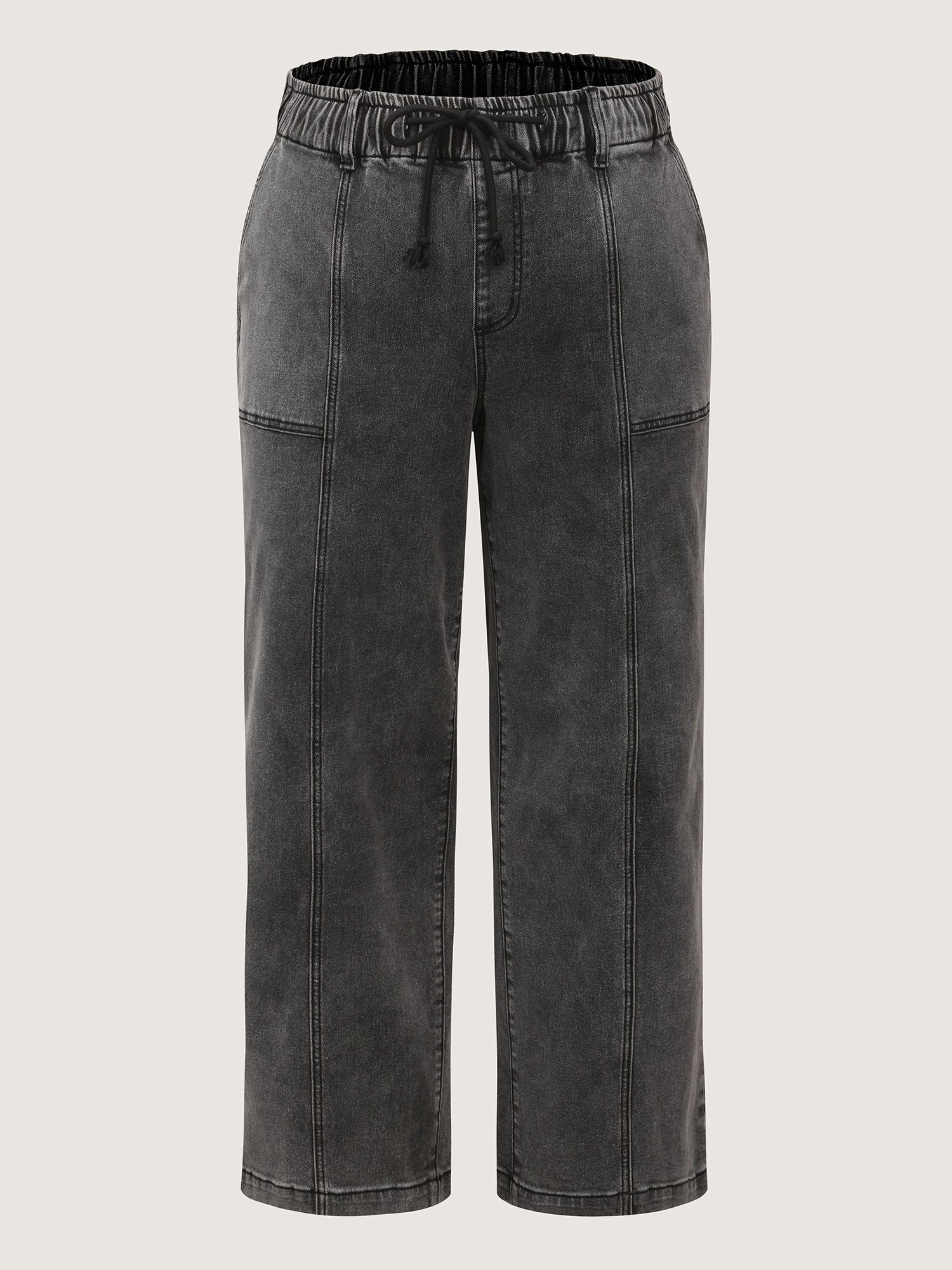 Elastic Waistband Drawstring Straight Jeans - Image 8