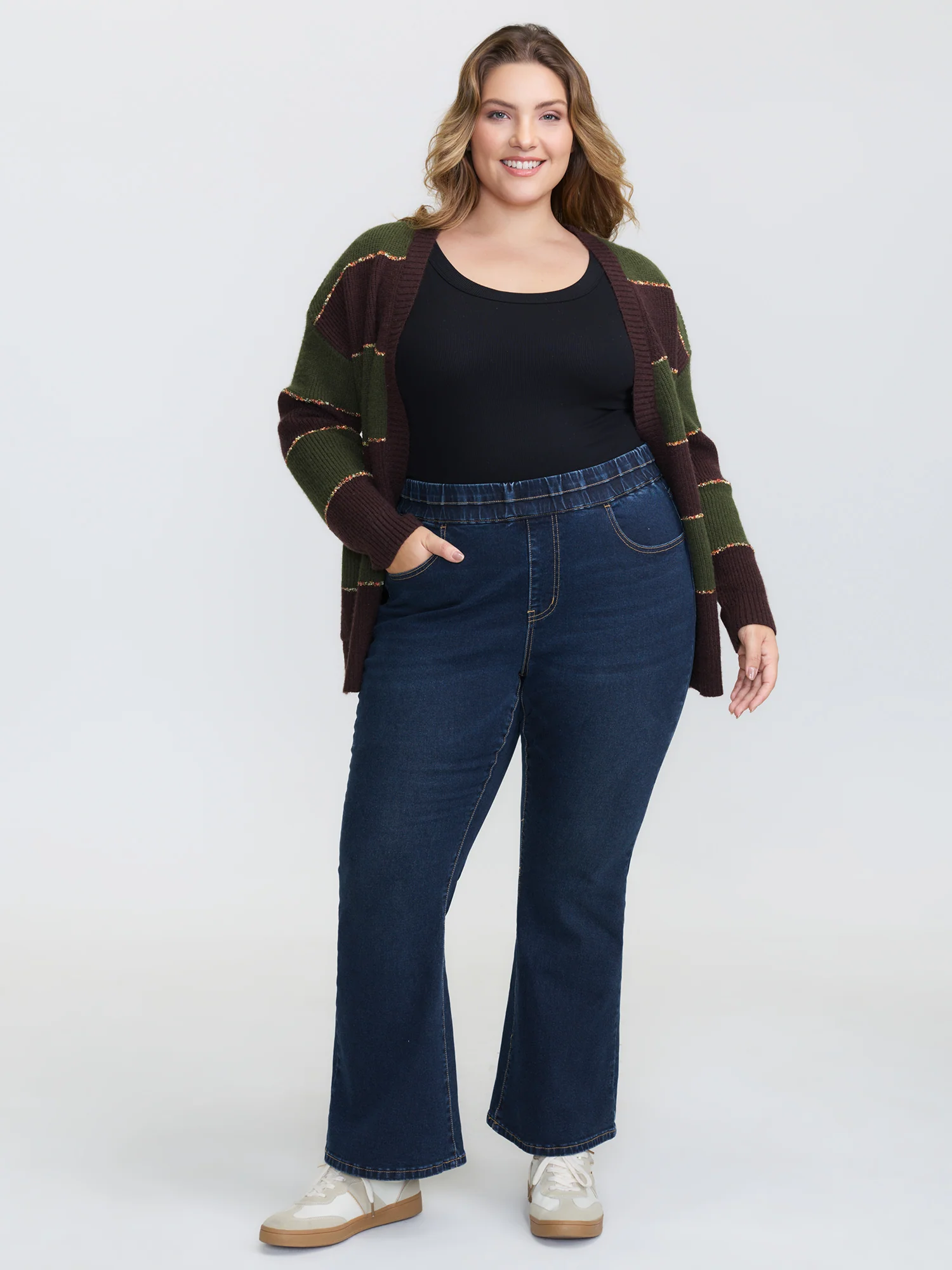 Elastic Waistband Flare Hem Jeans - Image 2