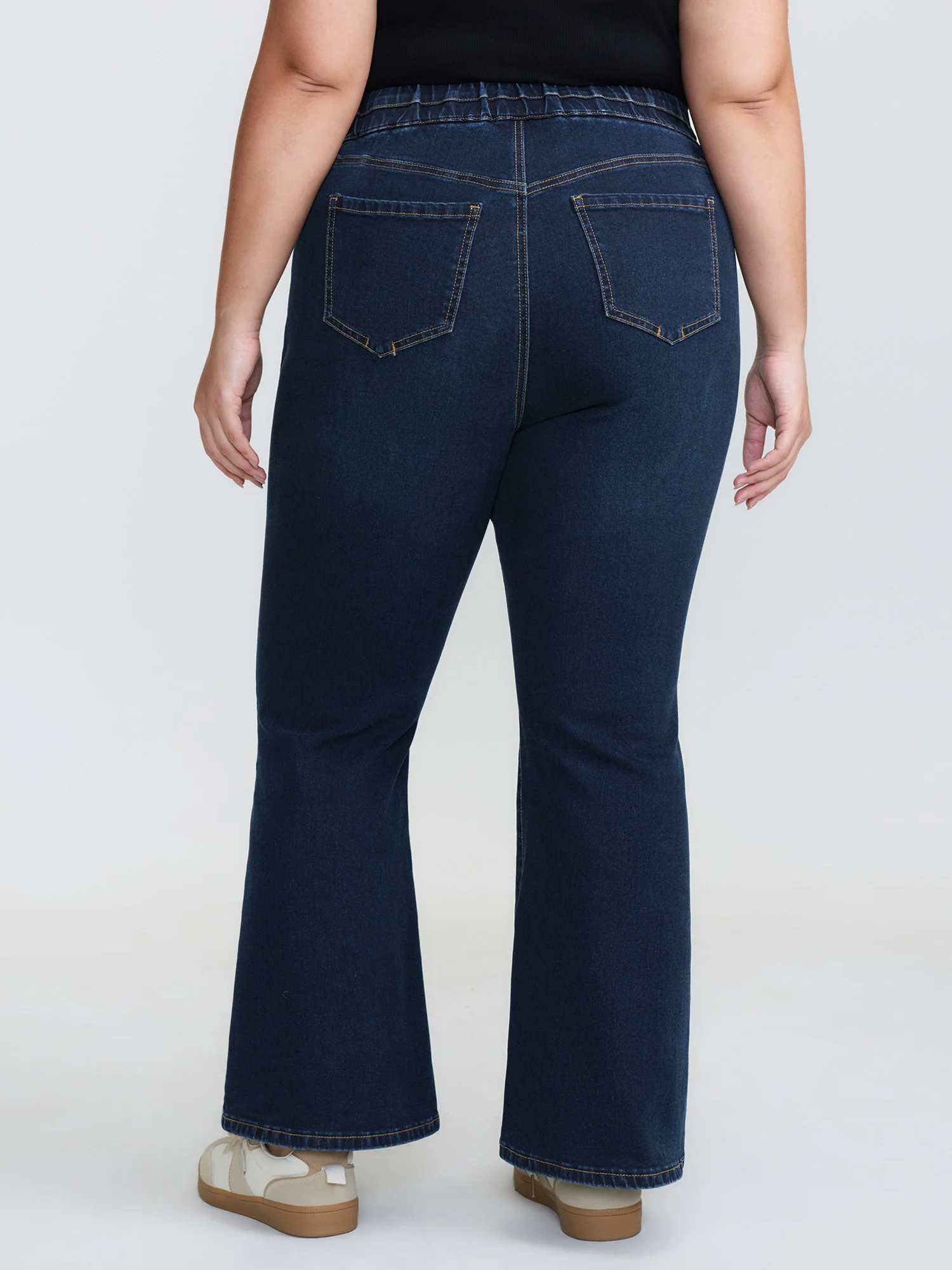Elastic Waistband Flare Hem Jeans - Image 5