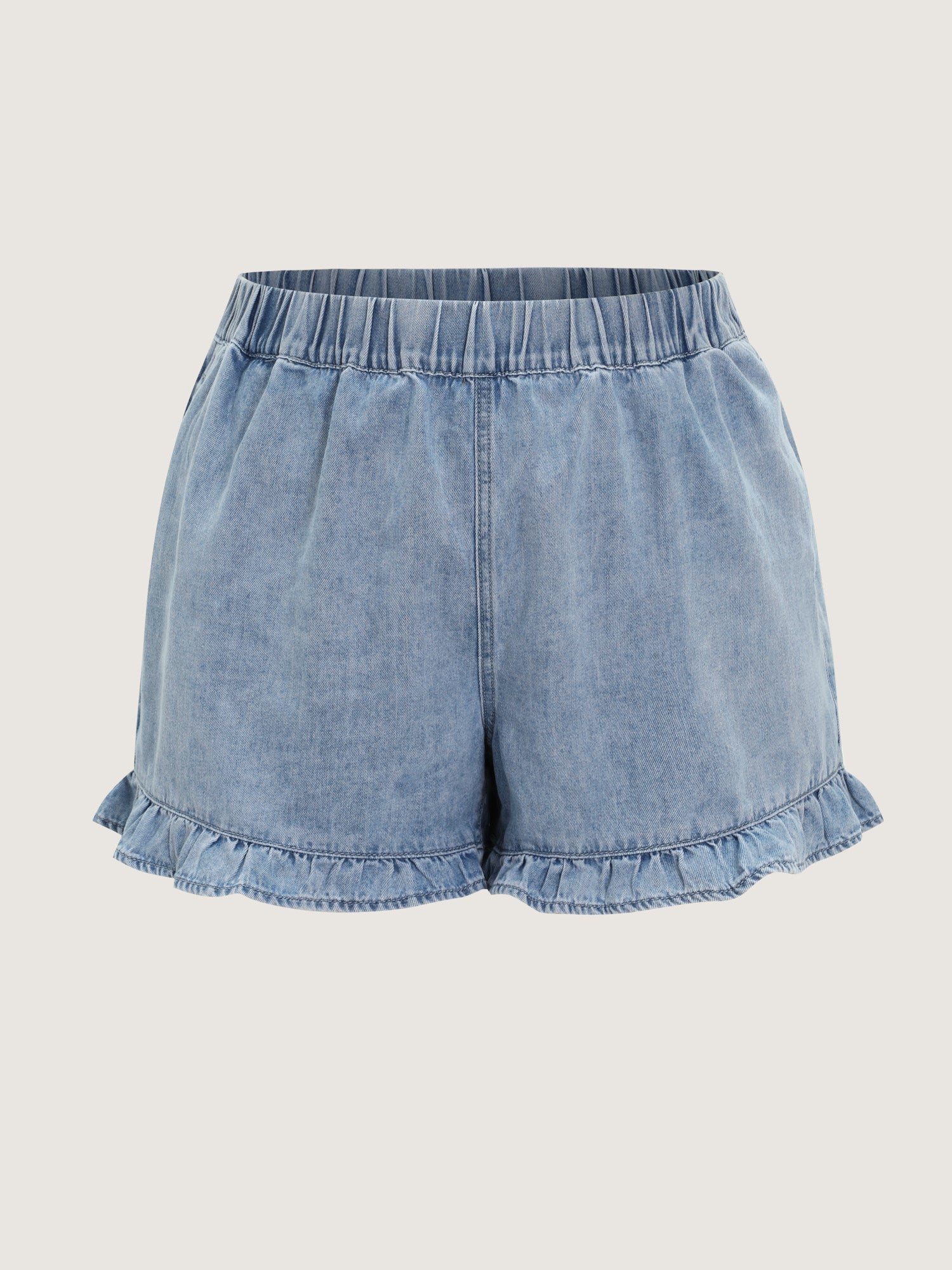 Elastic Waistband Straight-Leg Denim Shorts - Image 8