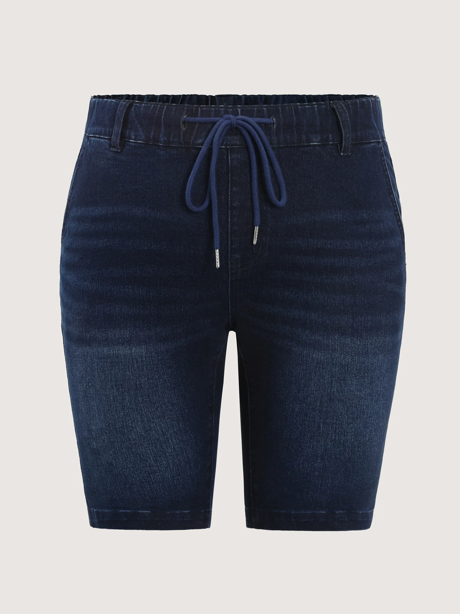 Elastic Waistline Drawstring Skinny-Fit Denim Shorts - Image 9