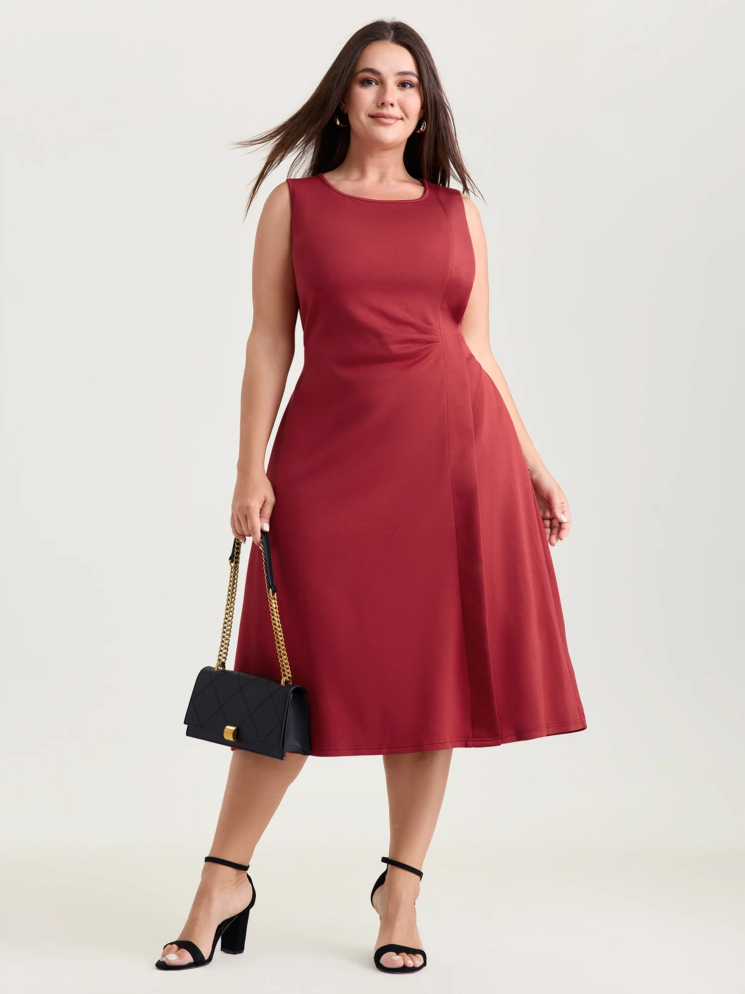 Elegant Knotted Side Pockets Midi Dress - Image 3