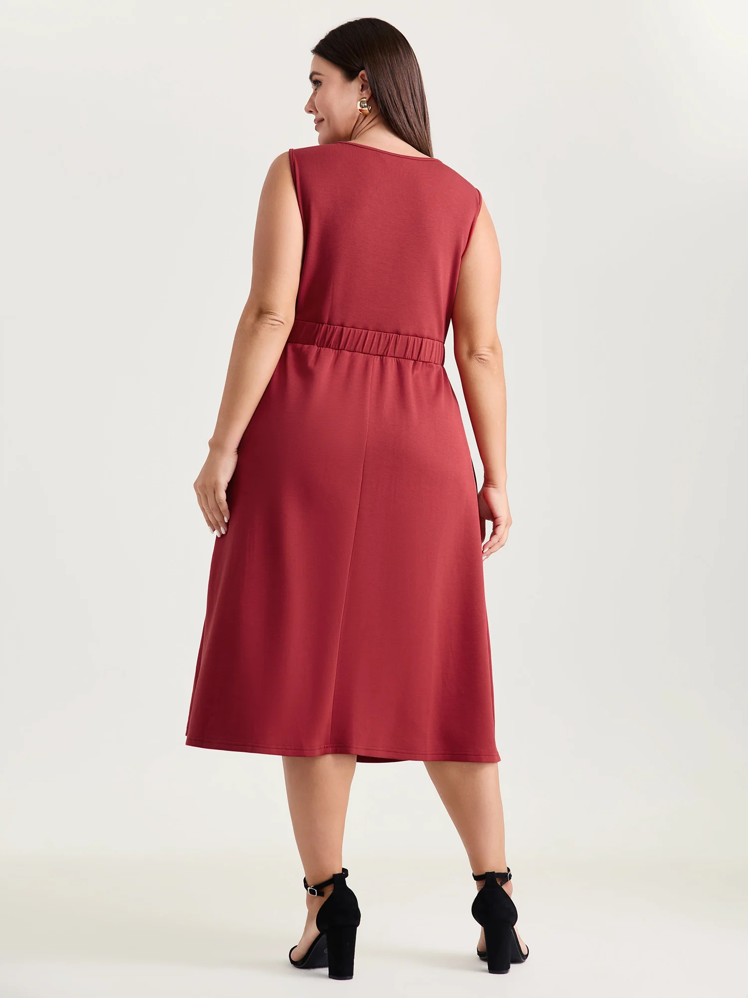 Elegant Knotted Side Pockets Midi Dress - Image 4