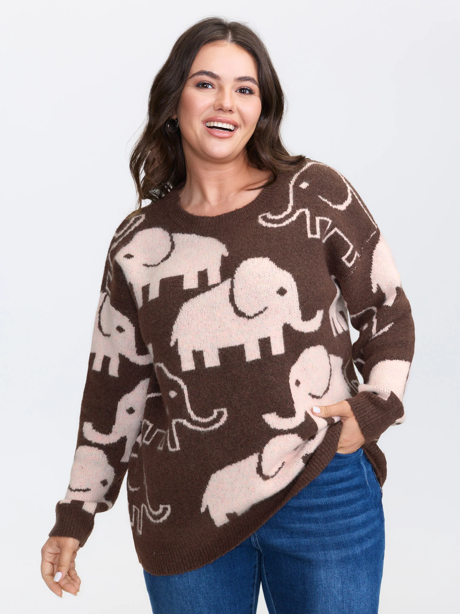 Elephant Pattern Jacquard Pullover - Image 2