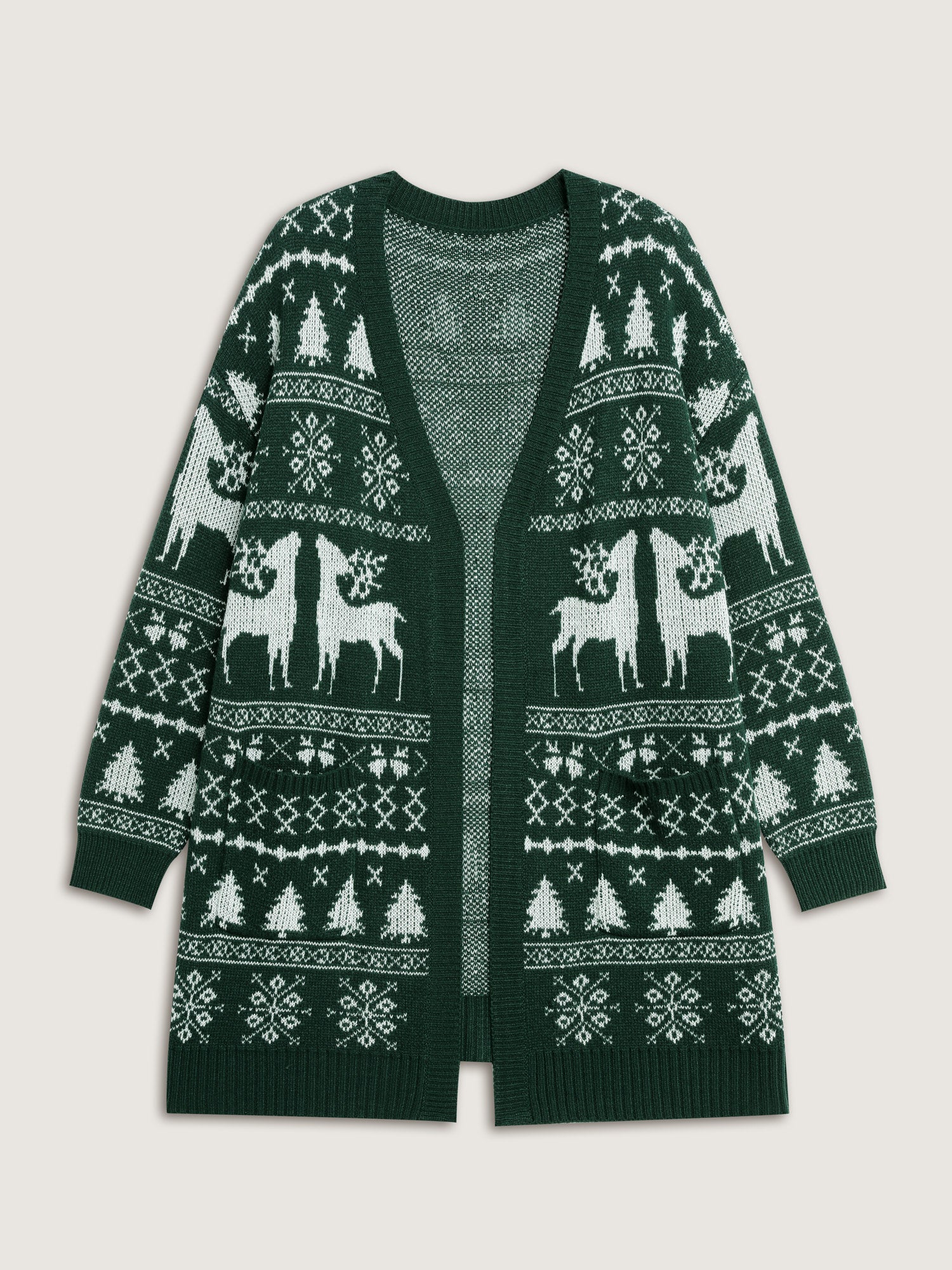 Elk Christmas Print Jacquard Open-Front Knit Cardigan - Image 5
