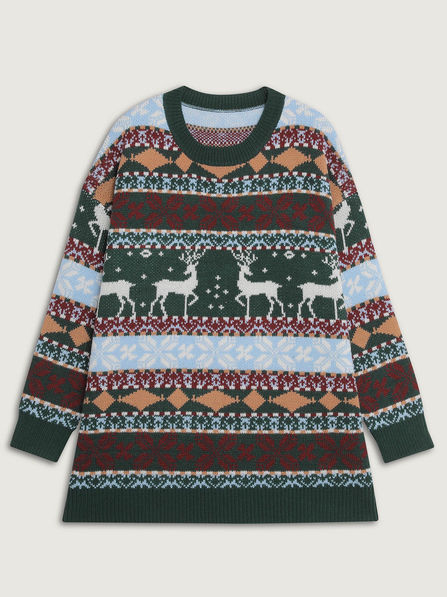 Elk Christmas Print Jacquard Ribbed Hem Pullover - Image 5