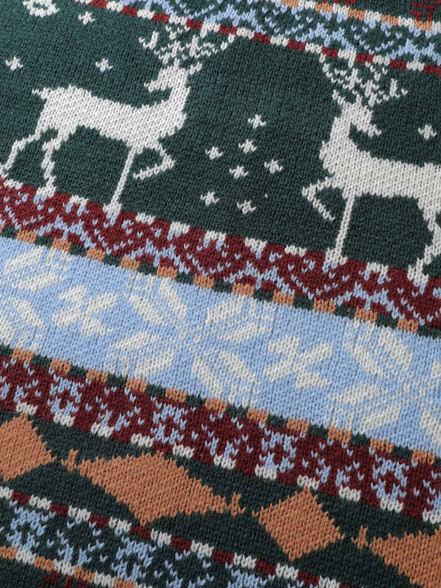 Elk Christmas Print Jacquard Ribbed Hem Pullover - Image 6