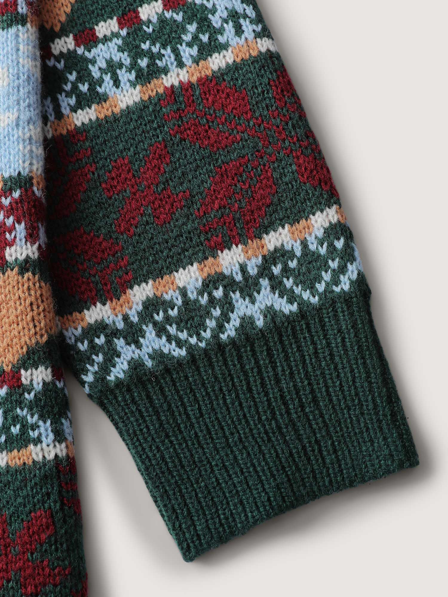 Elk Christmas Print Jacquard Ribbed Hem Pullover - Image 7
