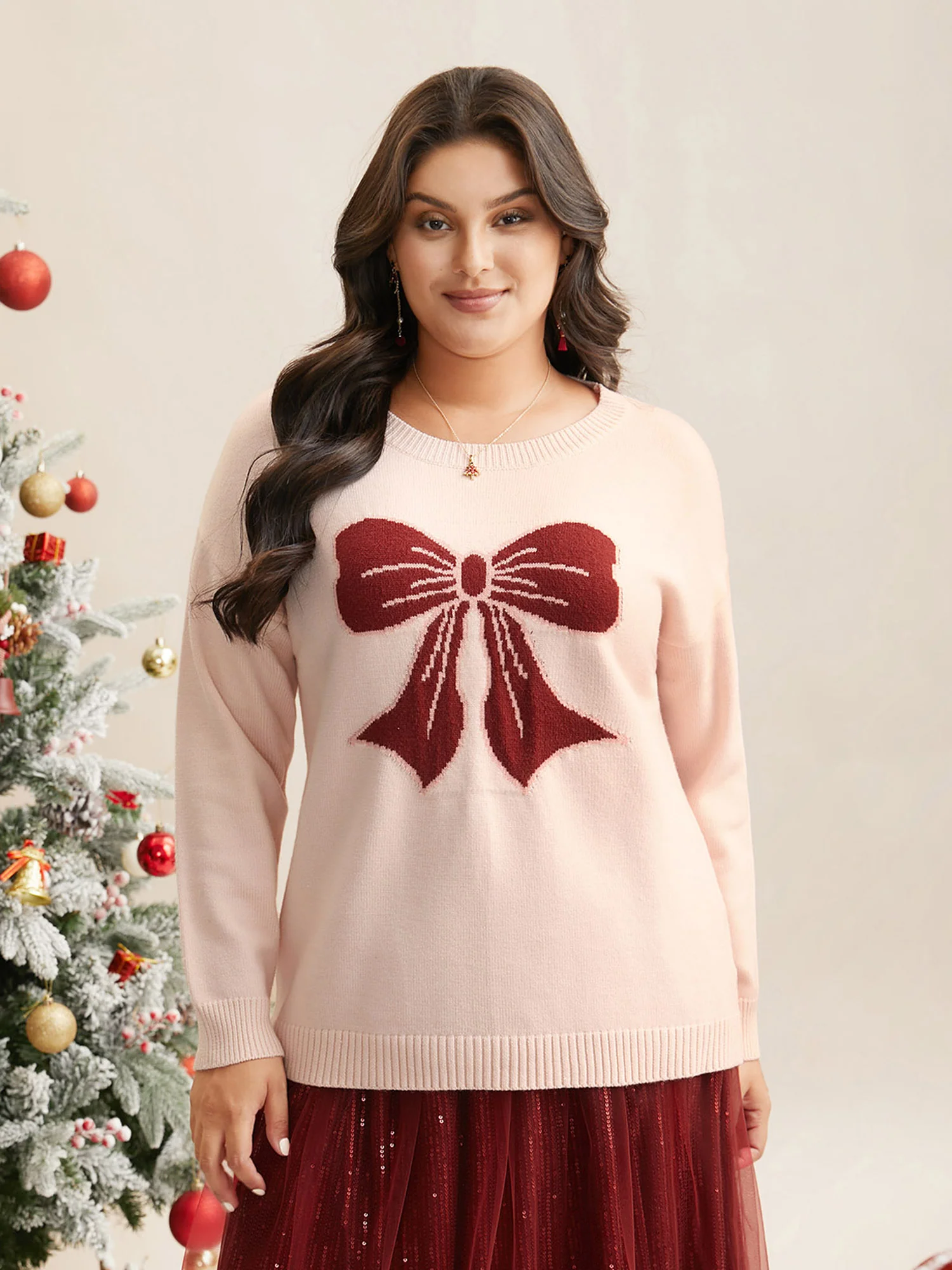 Embroidered Bow Tie Drop Shoulder Pullover - Image 5