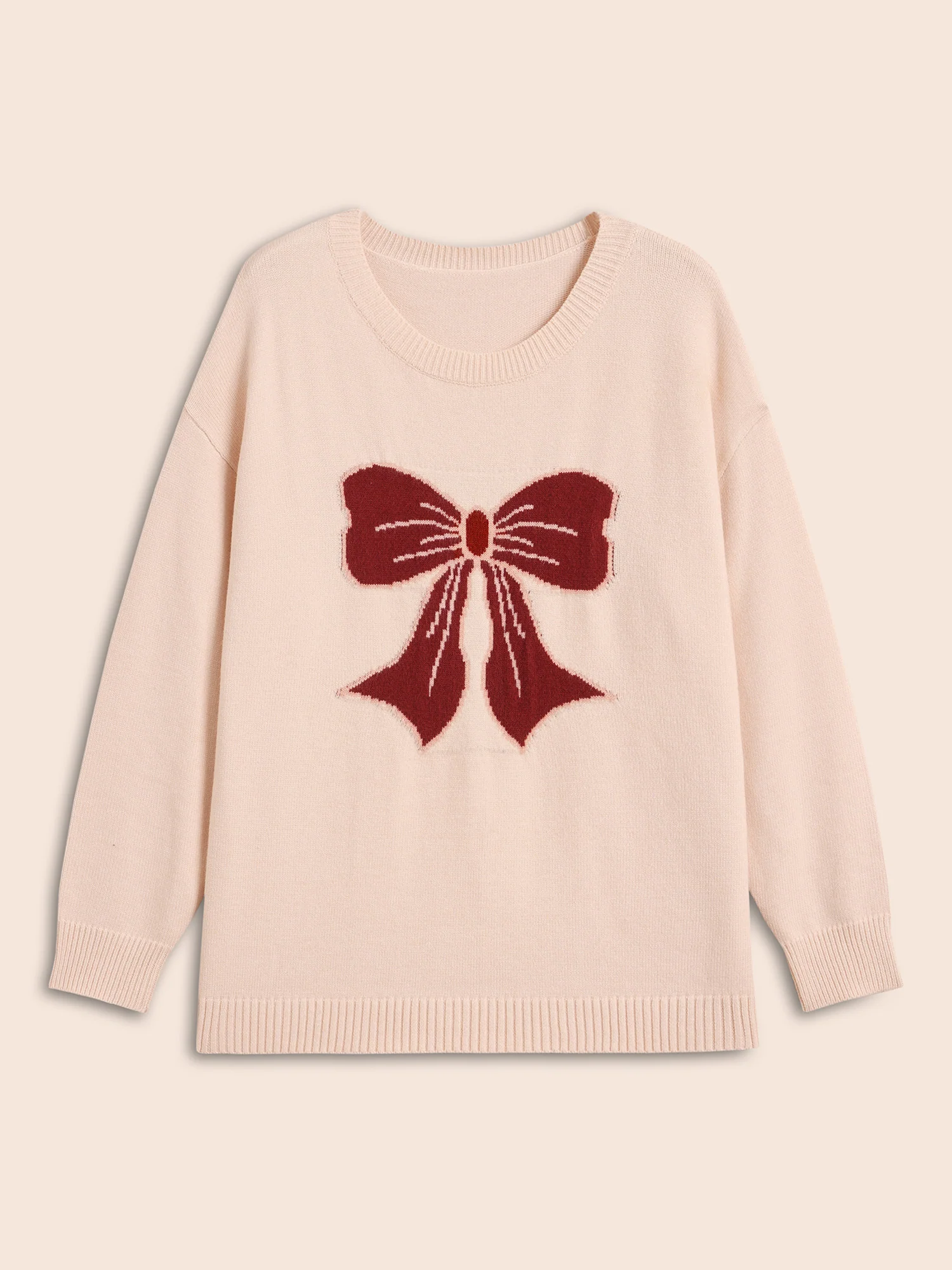 Embroidered Bow Tie Drop Shoulder Pullover - Image 8