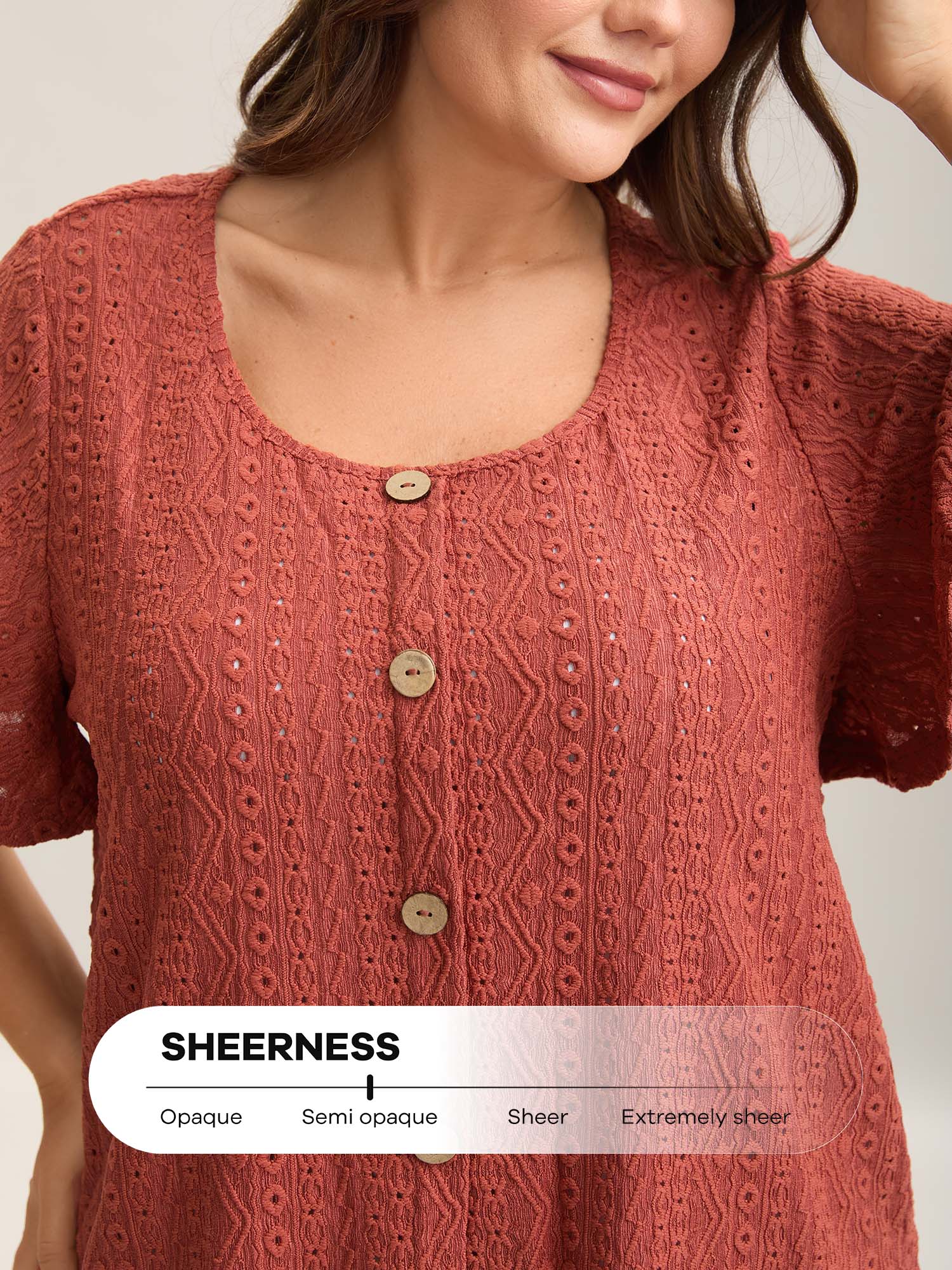 Embroidered Button Detail Crew Neck Flutter Sleeve T-shirt - Image 2