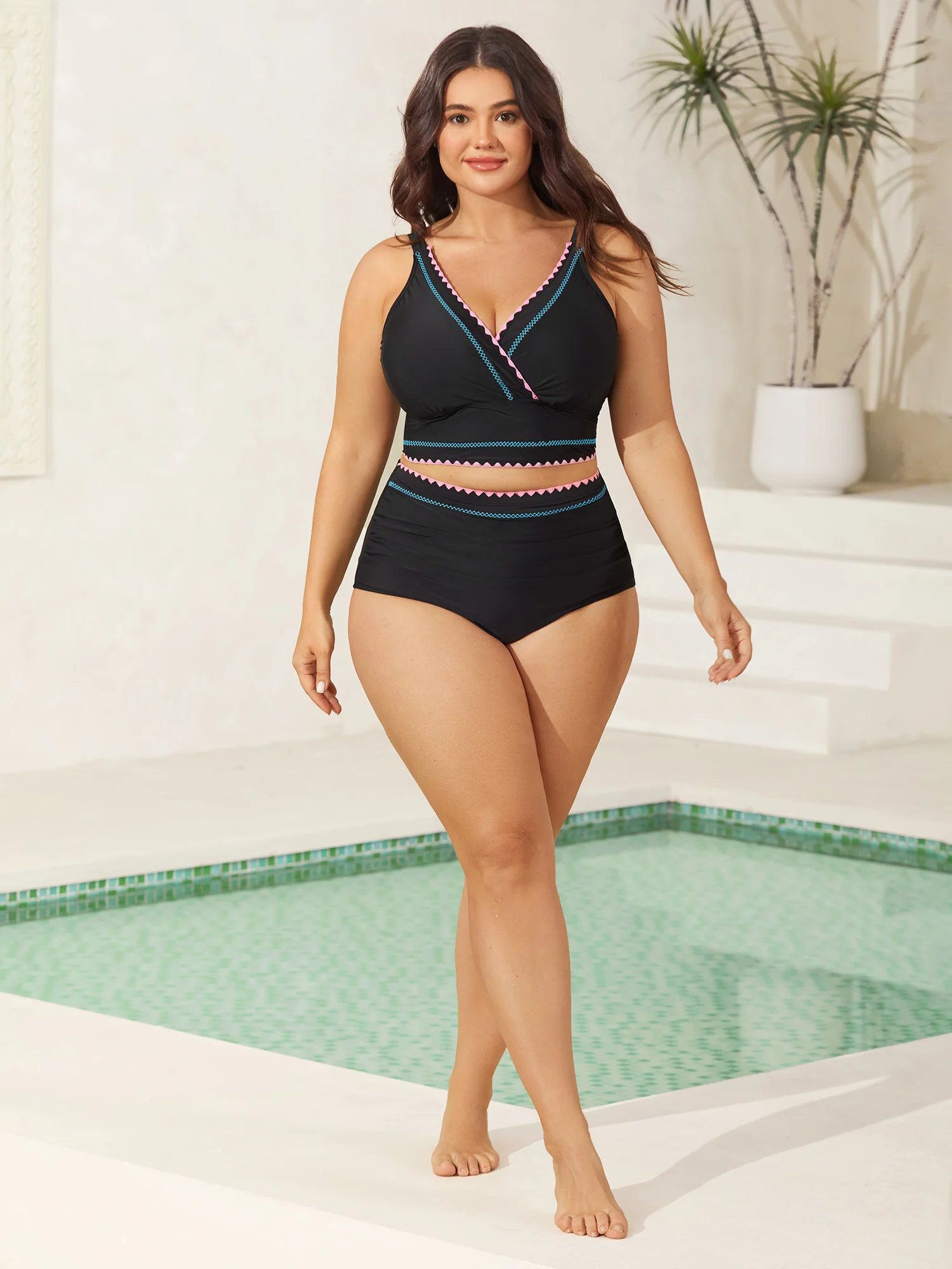 Embroidered Color Contrast Swim Bottoms - Image 3