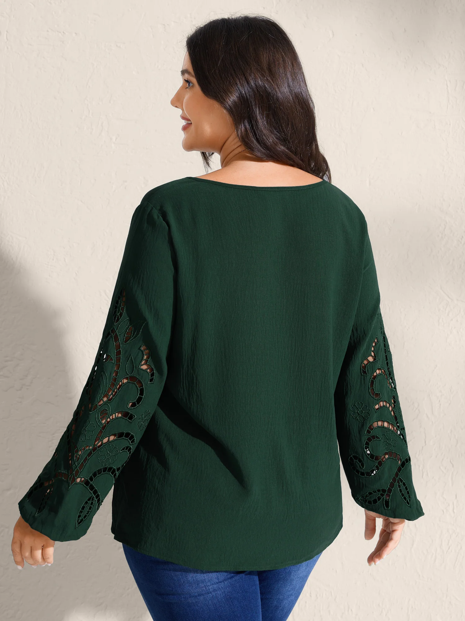 Embroidered Cut-Out Sleeve Solid Blouse - Image 4