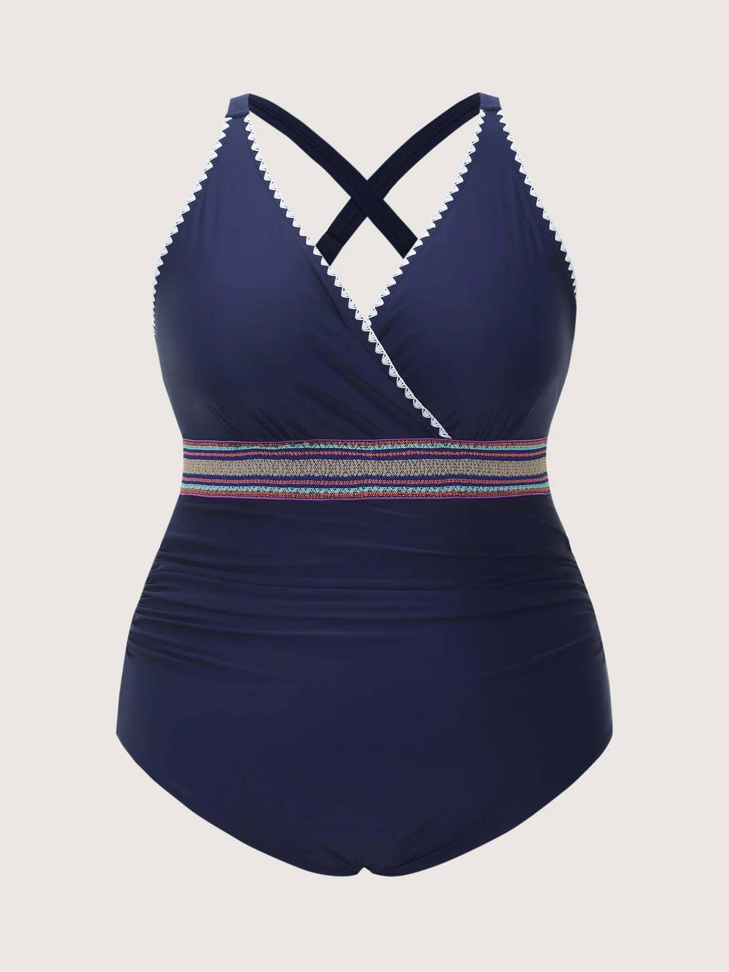 Embroidered Edges Ruched One-Piece Swimsuit - Image 7