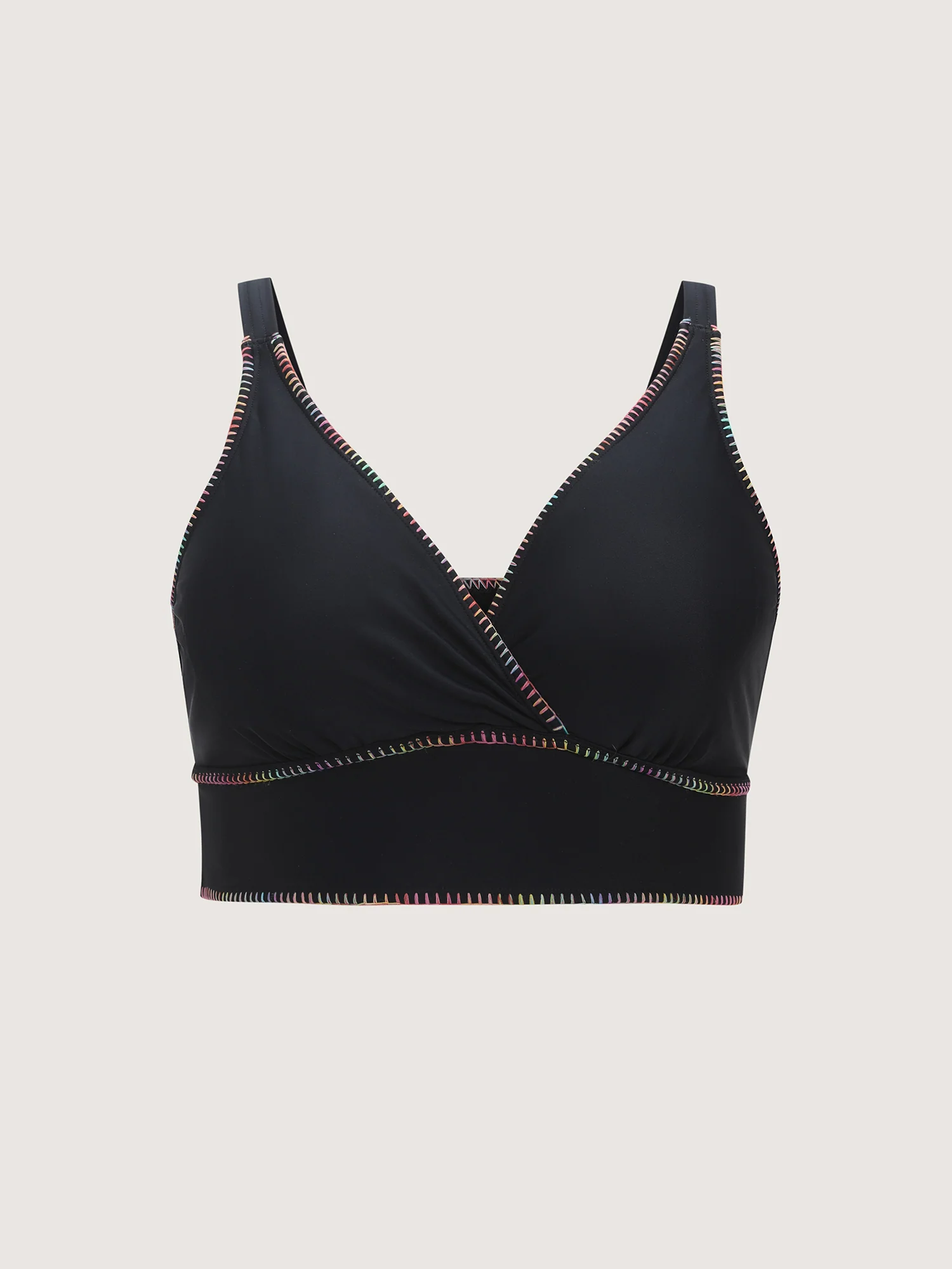 Embroidered Edges Surplice Neckline Bikini Top - Image 8