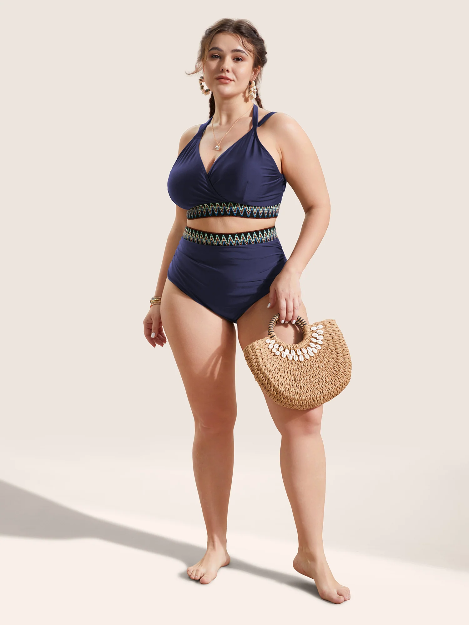 Embroidered Elastic Waist High Rise Swim Bottom - Image 4