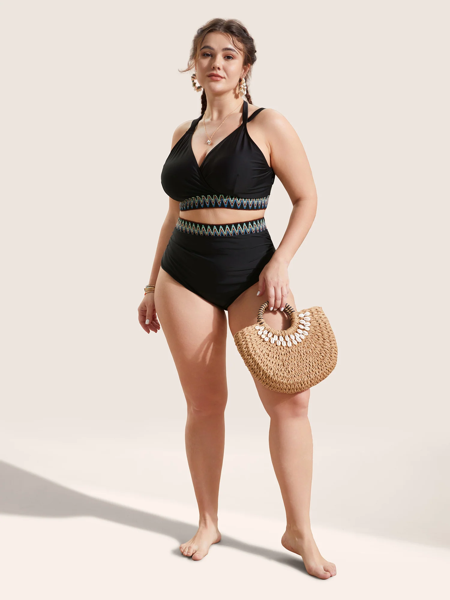 Embroidered Elastic Waist High Rise Swim Bottom - Image 8