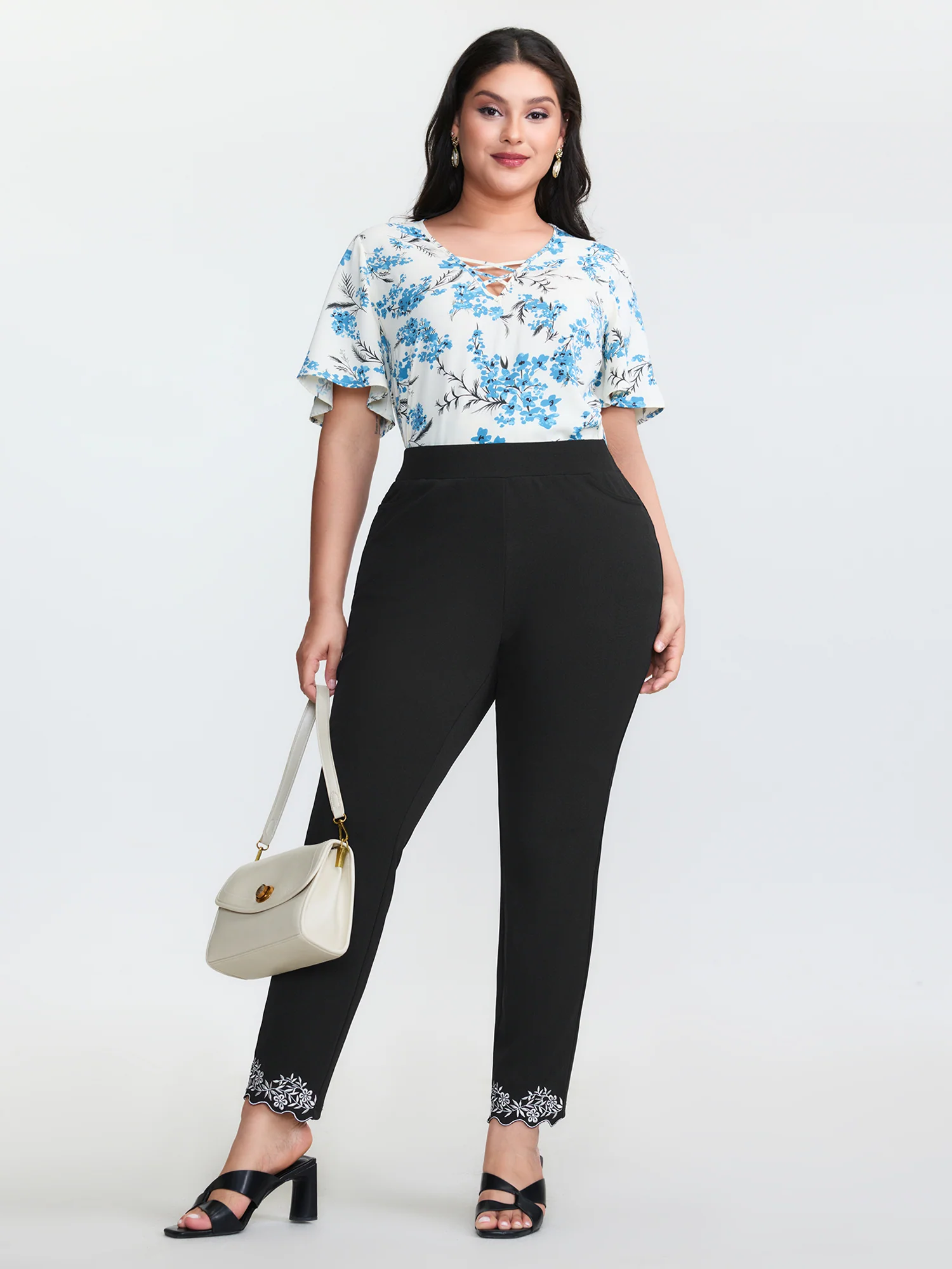 Embroidered Hem Pull-On Pants - Image 2