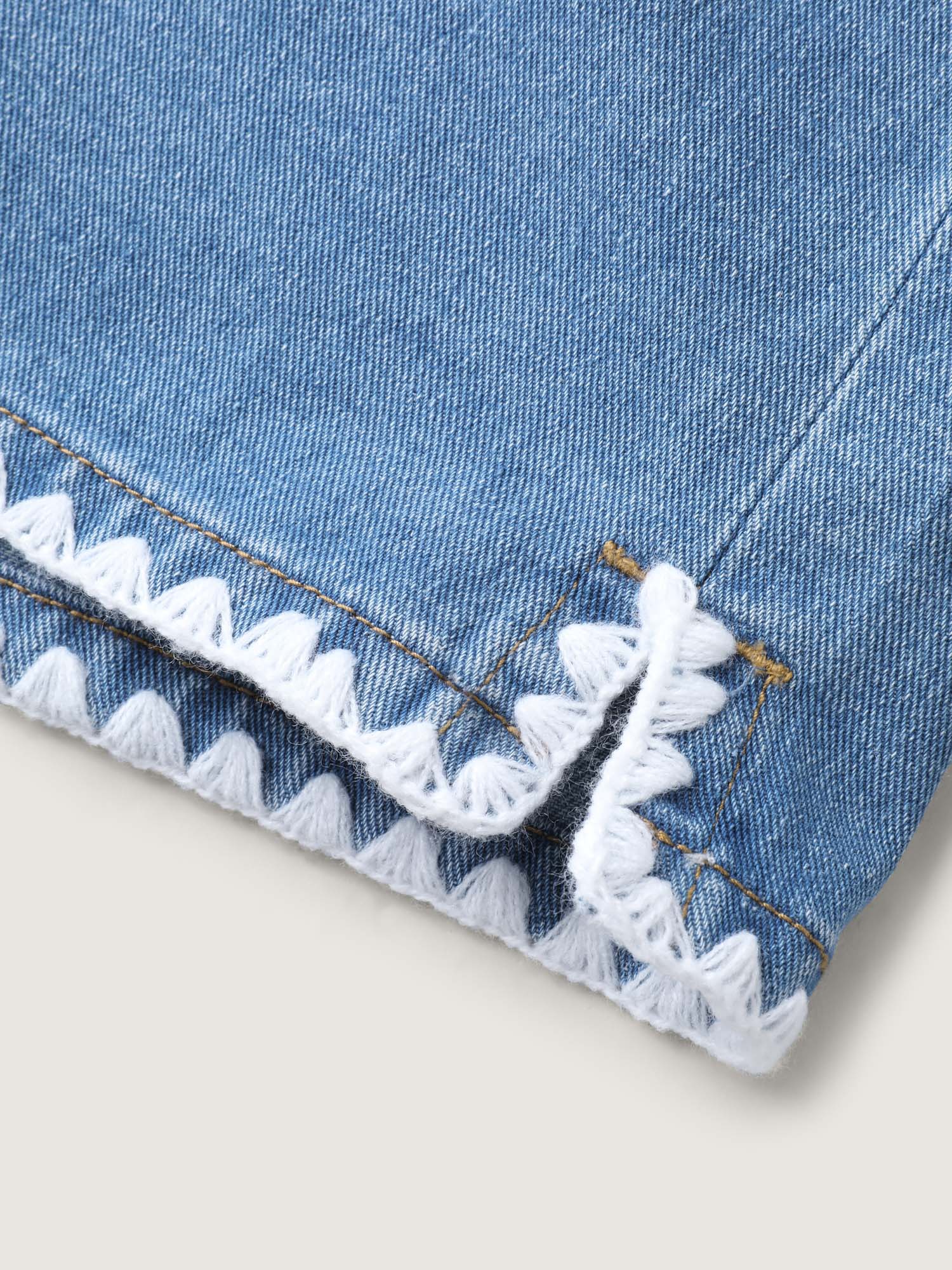 Embroidered Hem High Rise Straight-Leg Denim Shorts - Image 7