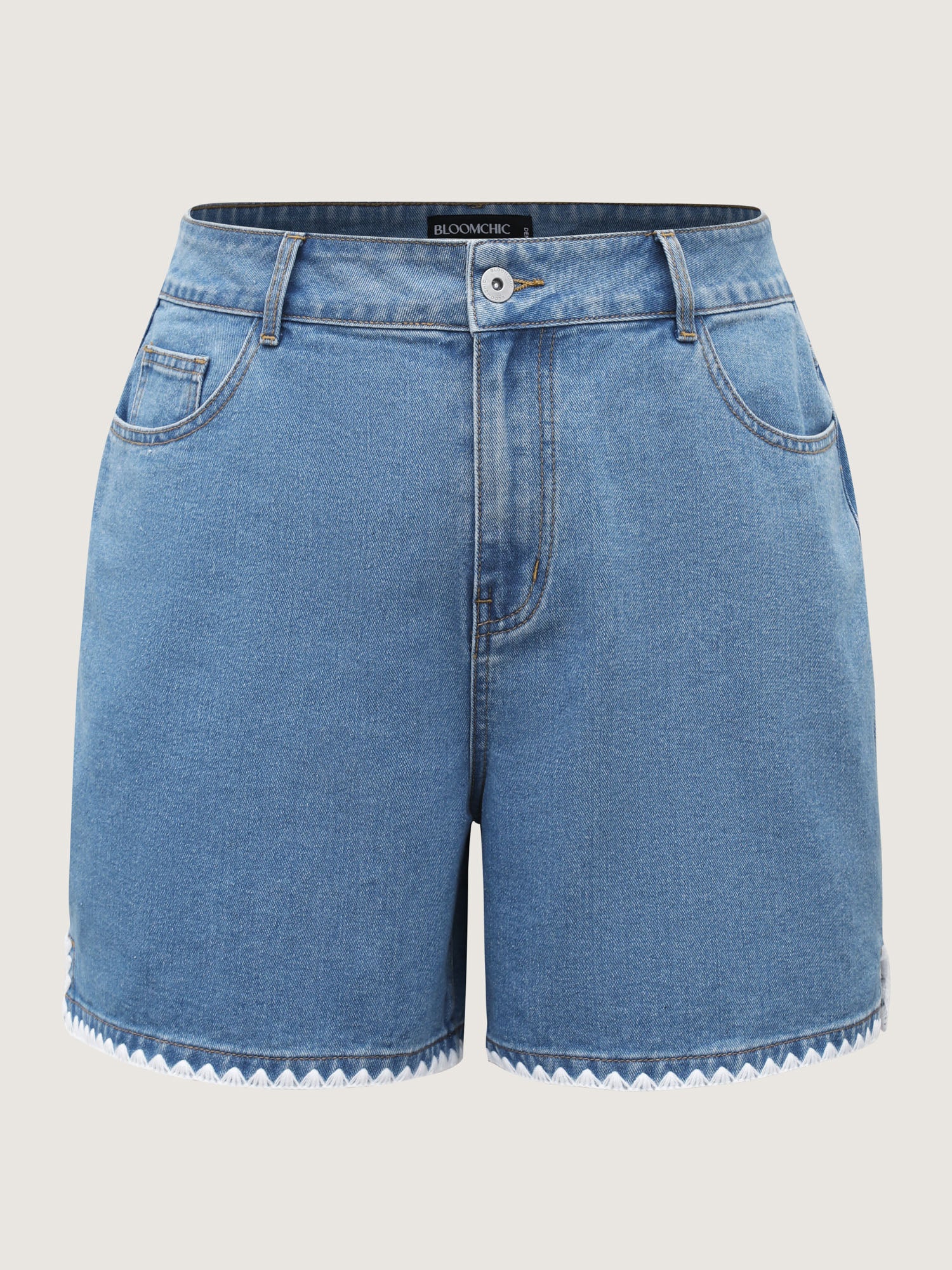 Embroidered Hem High Rise Straight-Leg Denim Shorts - Image 8