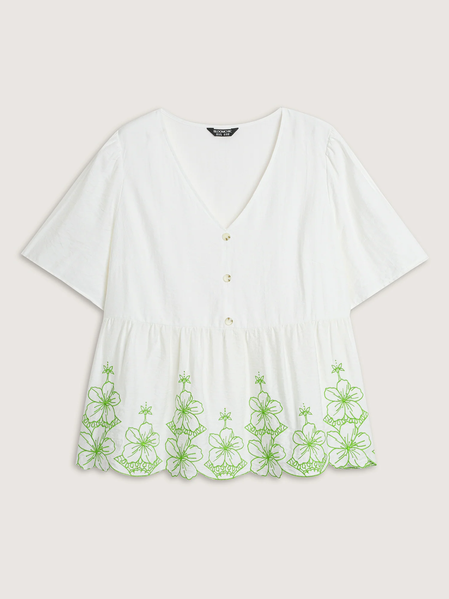 Embroidered Hemline V-Neck Babydoll Blouse - Image 7