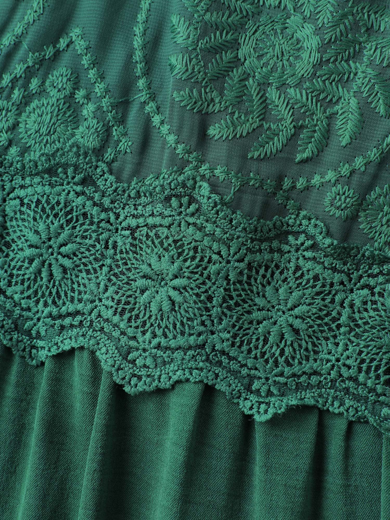 Embroidered Lace Trim Neck Drawstring Midi Dress - Image 6