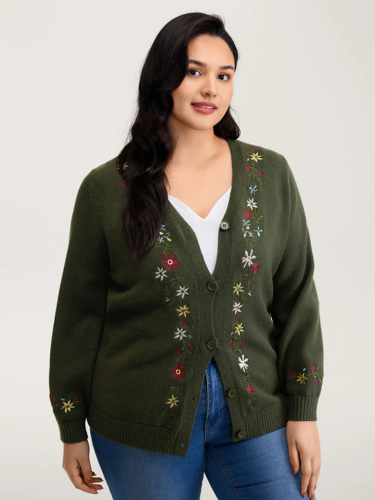 Supersoft Embroidered Button Knit Cardigan - Image 2