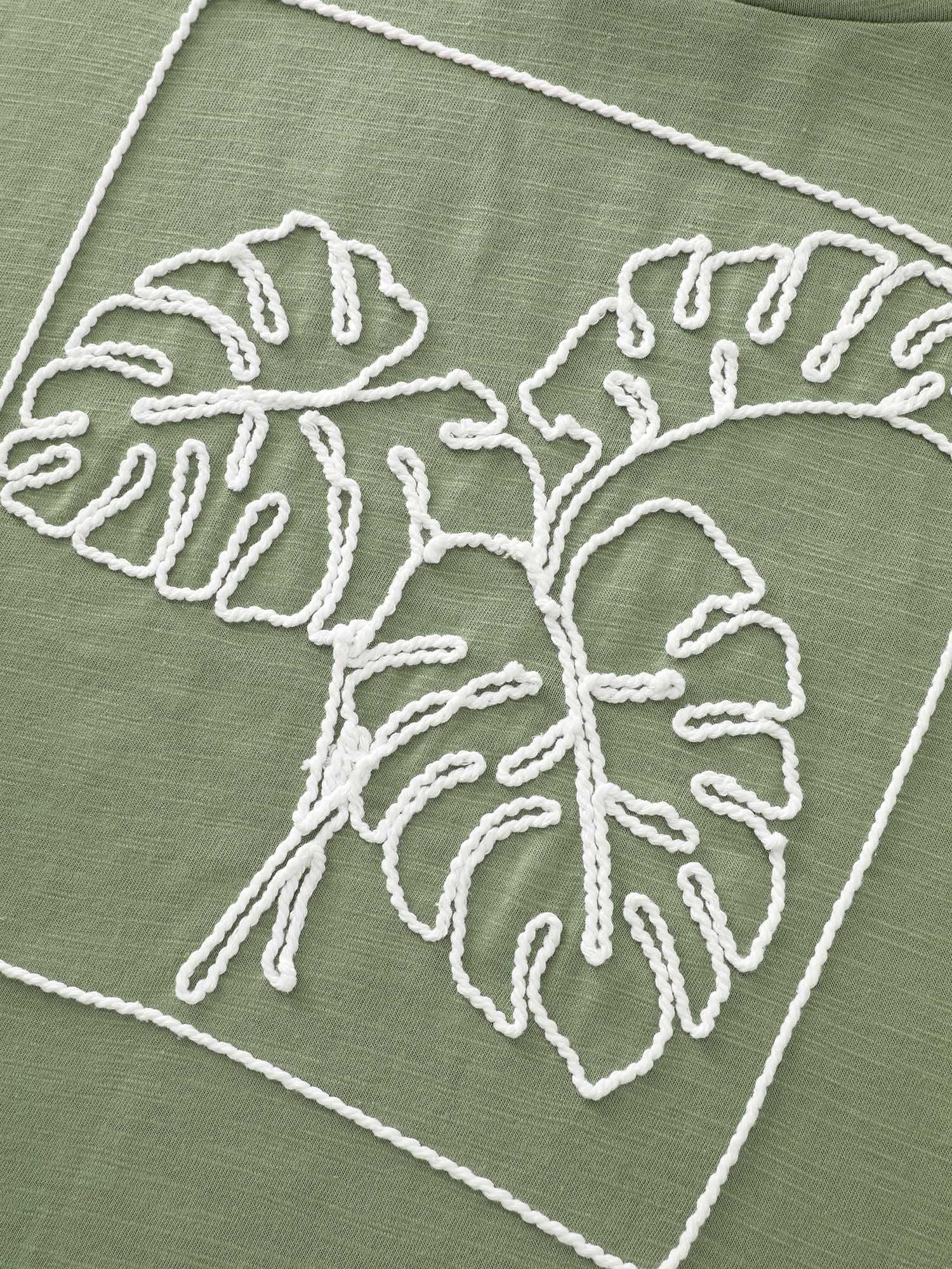 Embroidered Leaf Pattern Plain T-Shirt - Image 5