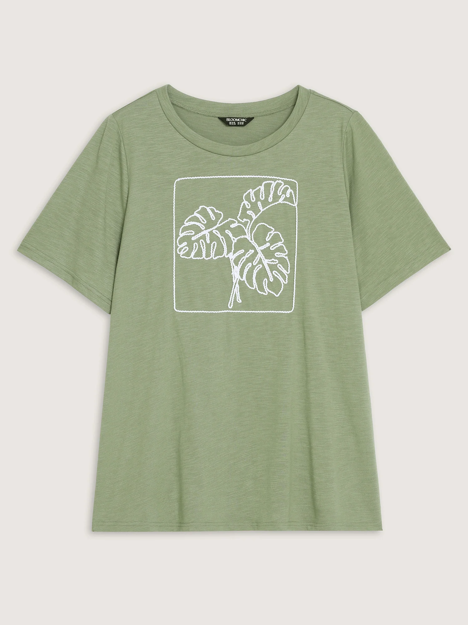 Embroidered Leaf Pattern Plain T-Shirt - Image 6