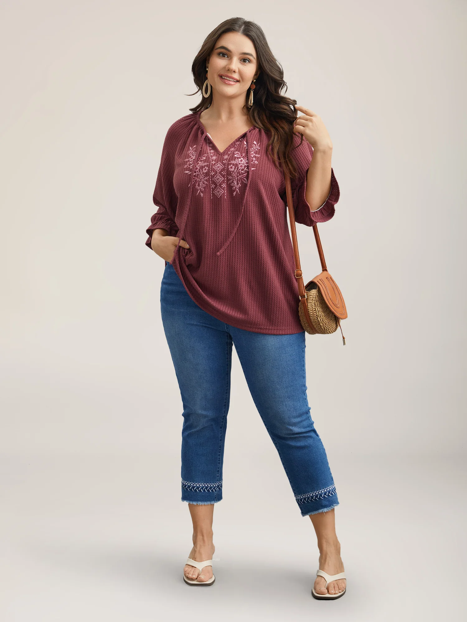 Embroidered Neck-Tie Ruffles Top - Image 2