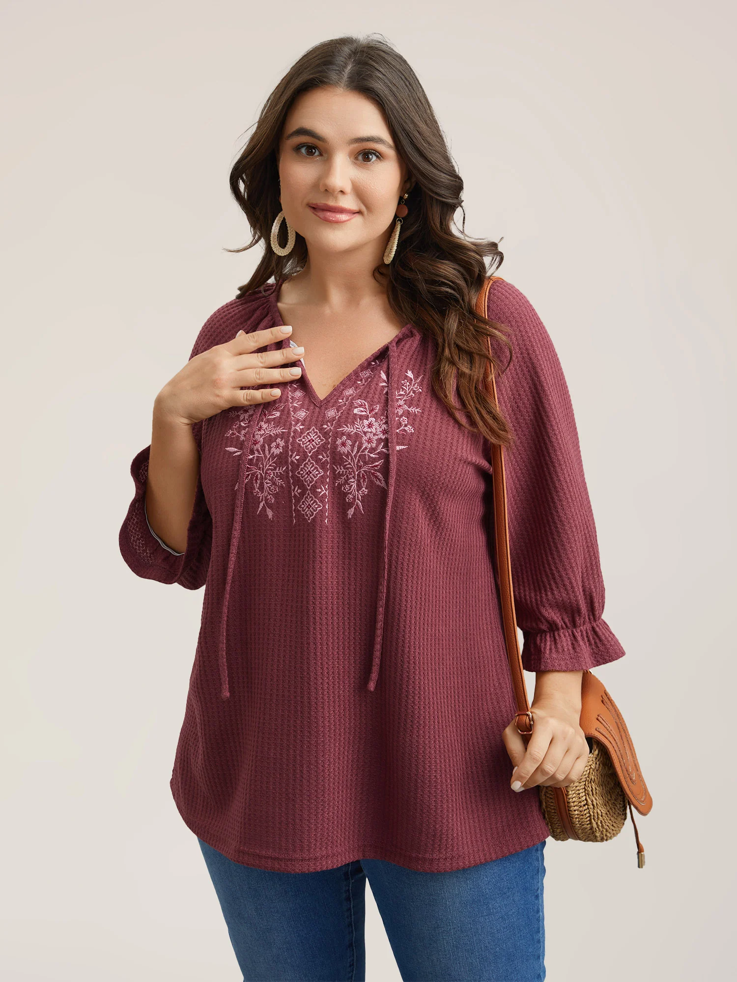 Embroidered Neck-Tie Ruffles Top - Image 3