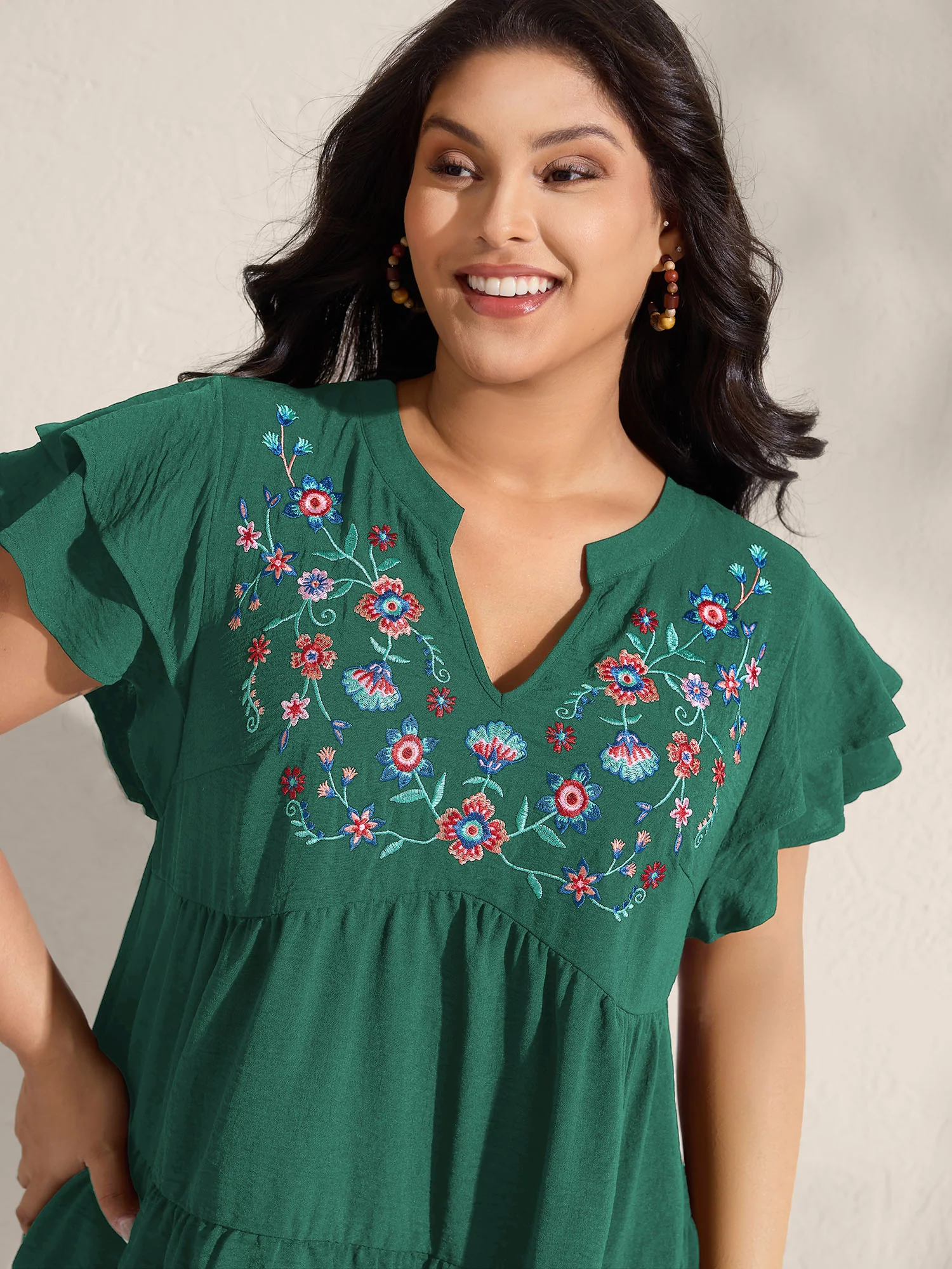 Embroidered Neckline A-Line Ruffled Knee-Length Dress - Image 13