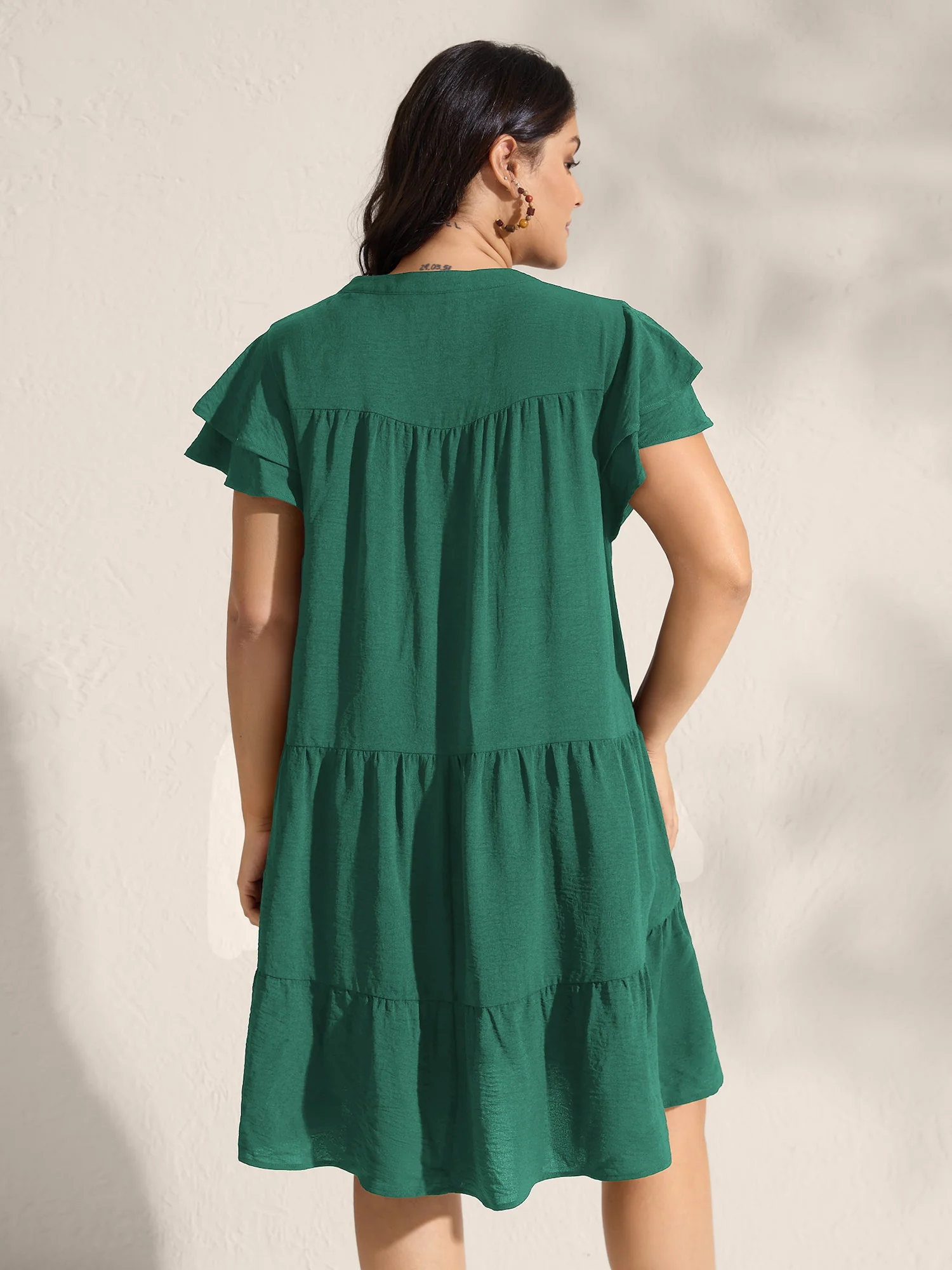 Embroidered Neckline A-Line Ruffled Knee-Length Dress - Image 15