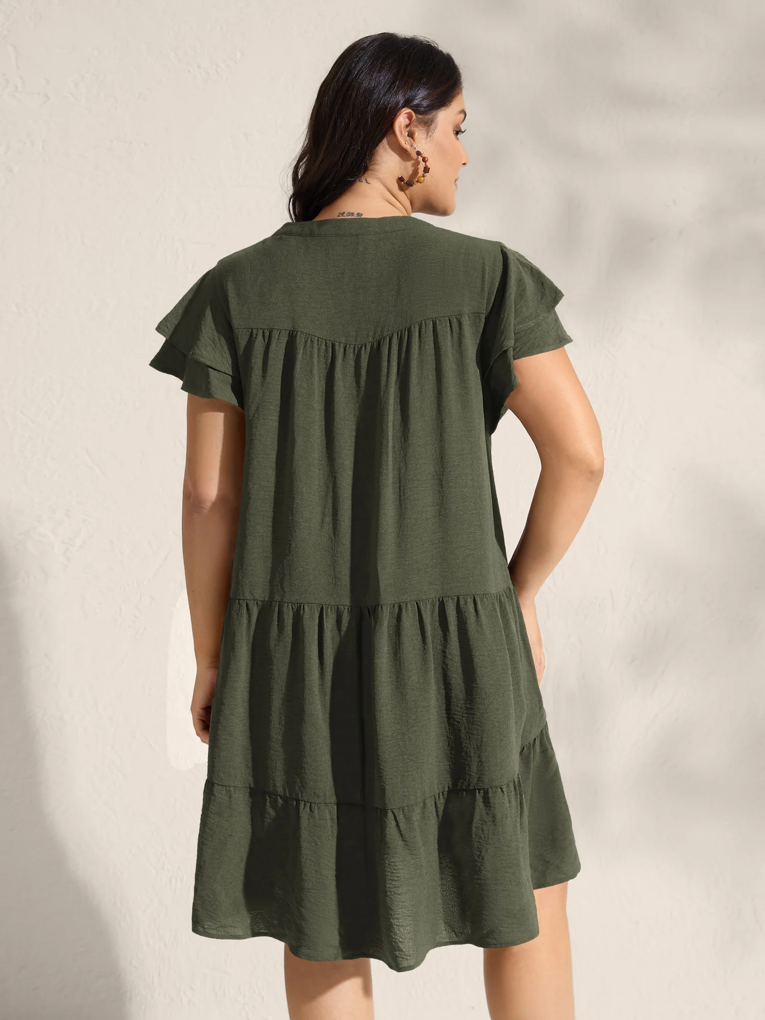 Embroidered Neckline A-Line Ruffled Knee-Length Dress - Image 19
