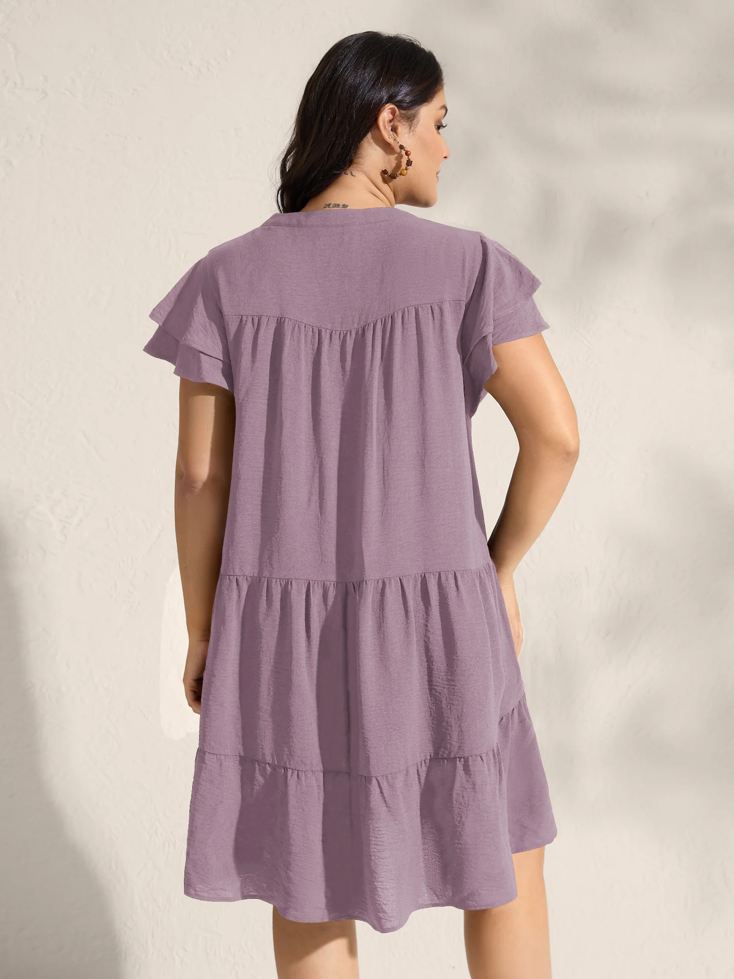 Embroidered Neckline A-Line Ruffled Knee-Length Dress - Image 23