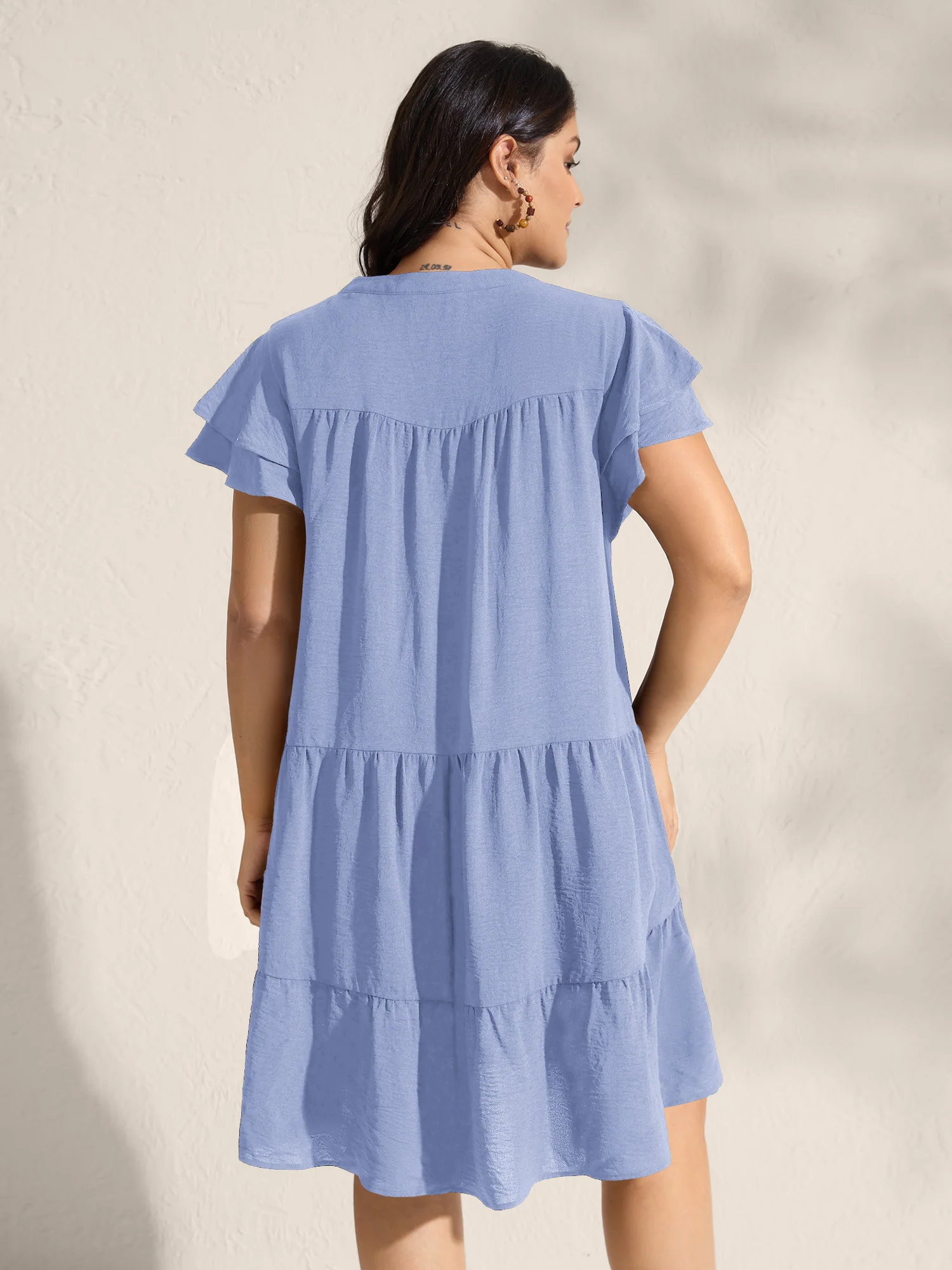 Embroidered Neckline A-Line Ruffled Knee-Length Dress - Image 27