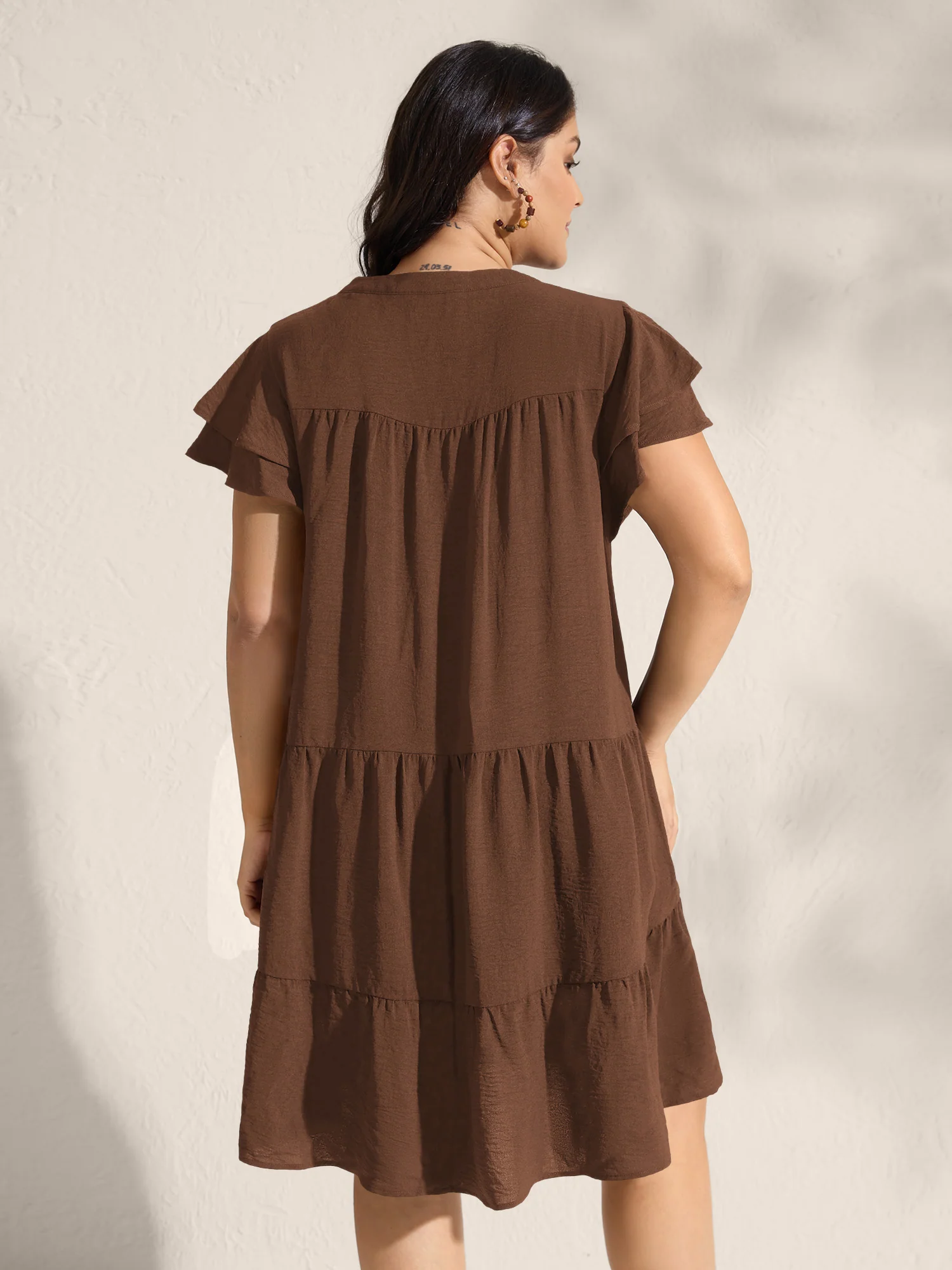 Embroidered Neckline A-Line Ruffled Knee-Length Dress - Image 35