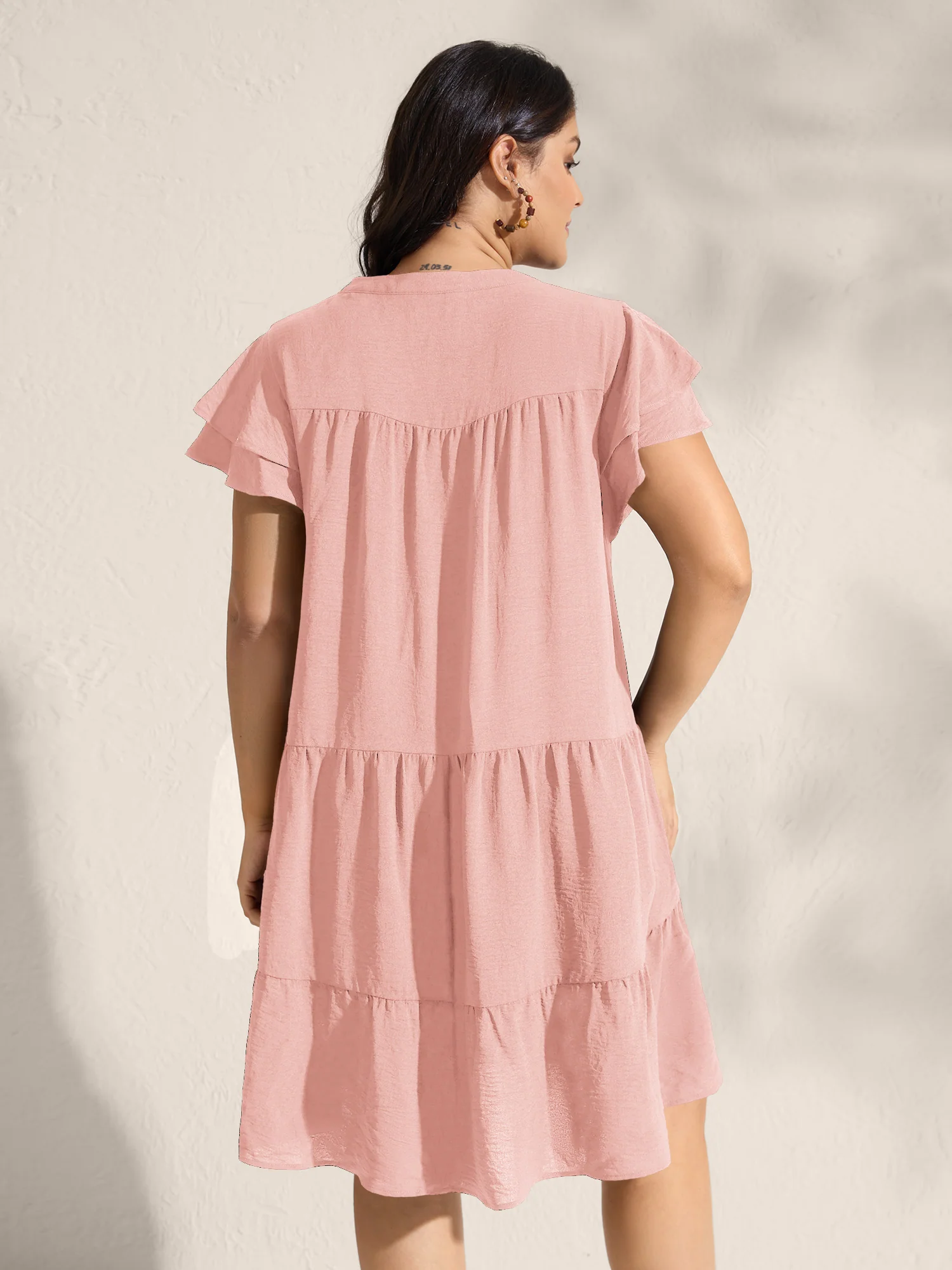 Embroidered Neckline A-Line Ruffled Knee-Length Dress - Image 39