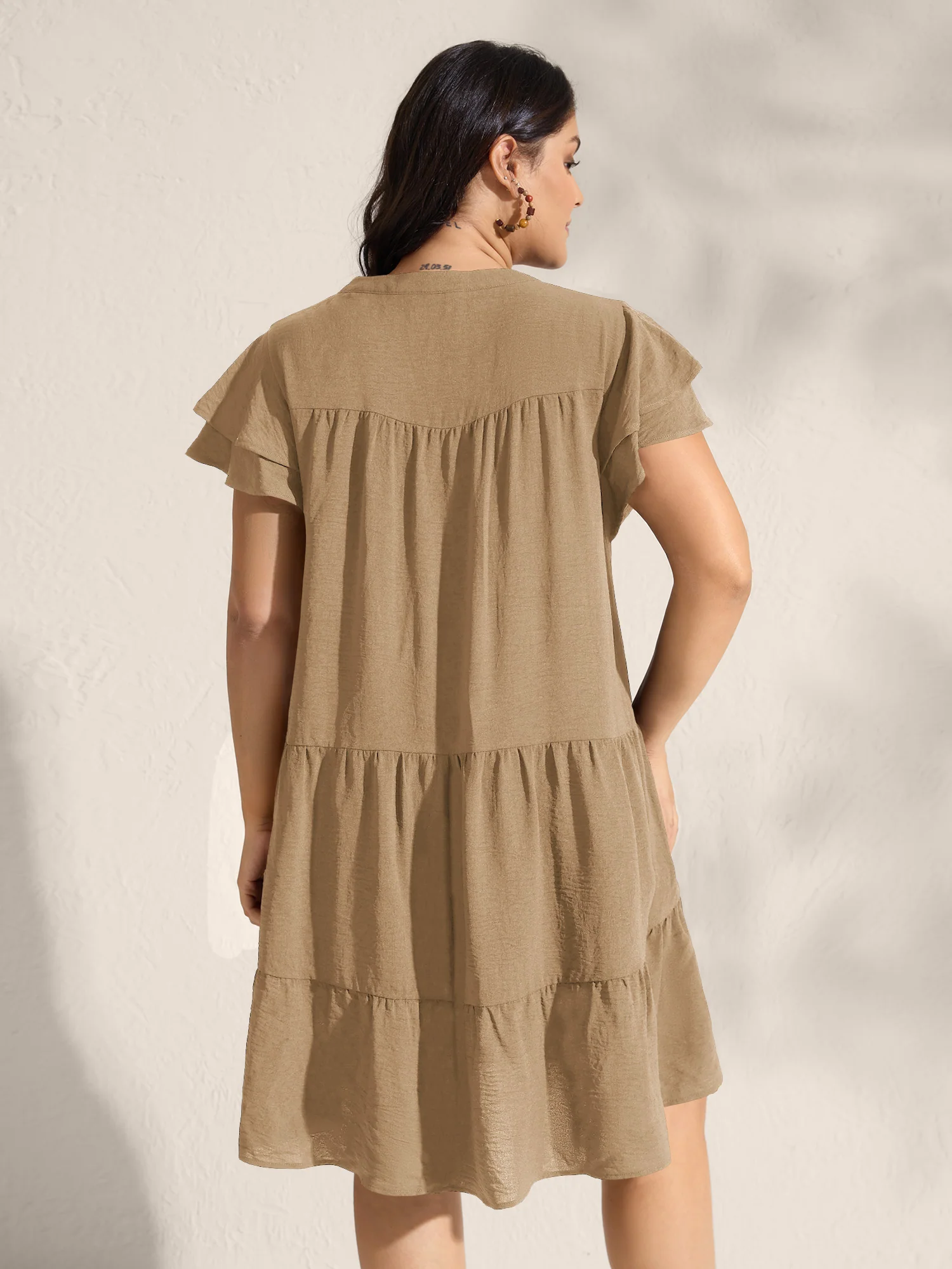 Embroidered Neckline A-Line Ruffled Knee-Length Dress - Image 43