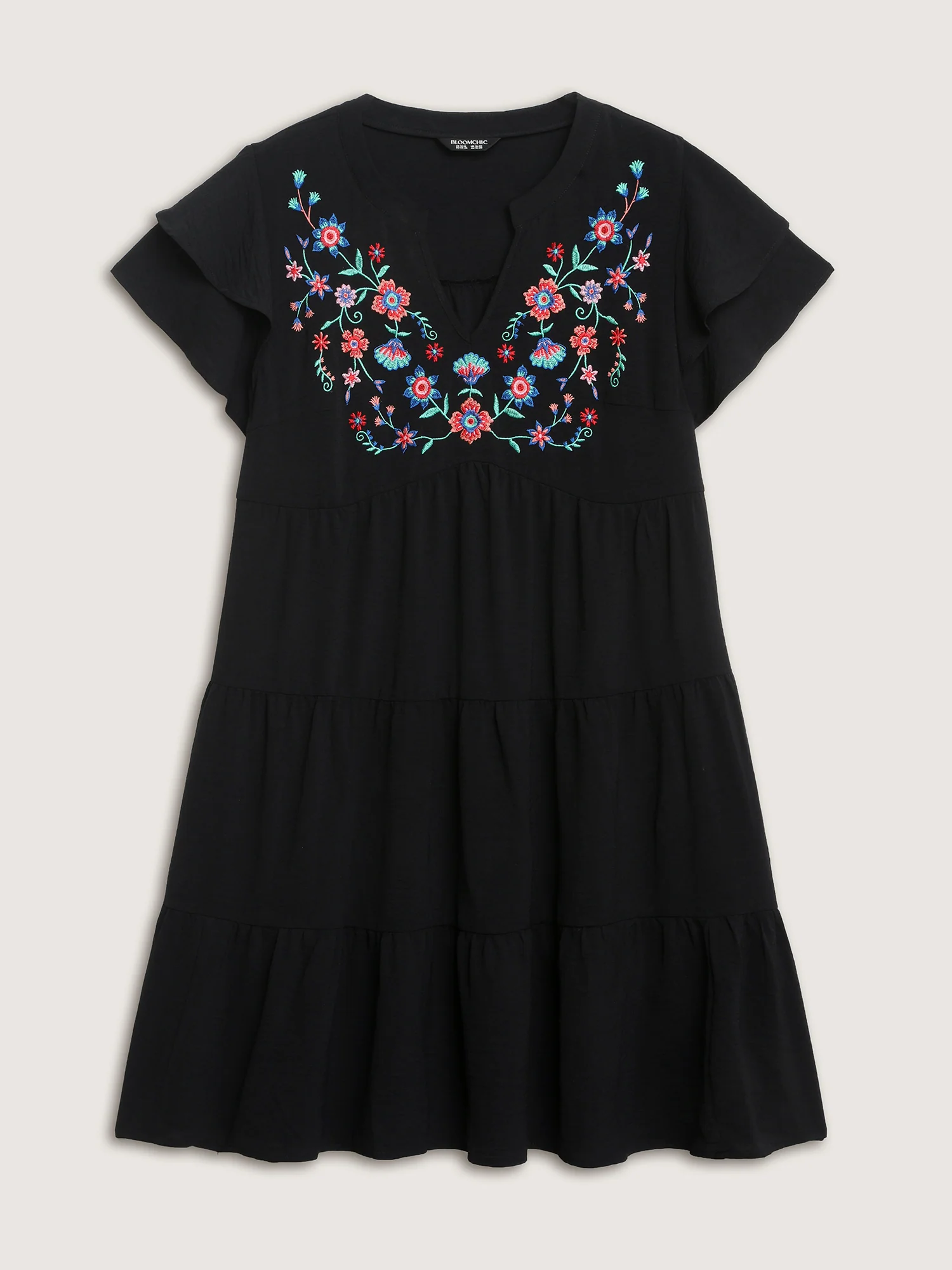 Embroidered Neckline A-Line Ruffled Knee-Length Dress - Image 7