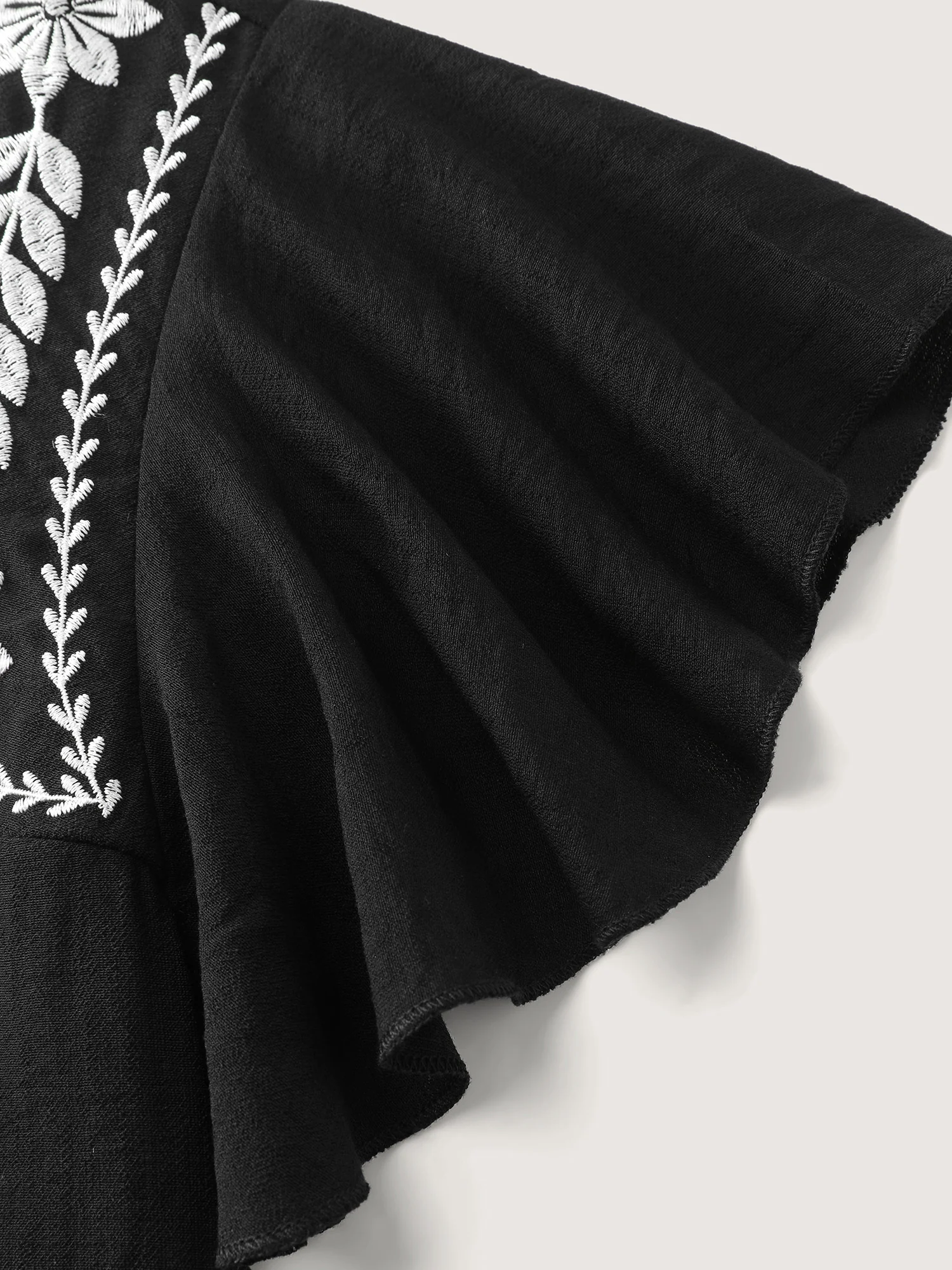 Embroidered Neckline Flutter Sleeve Blouse - Image 6
