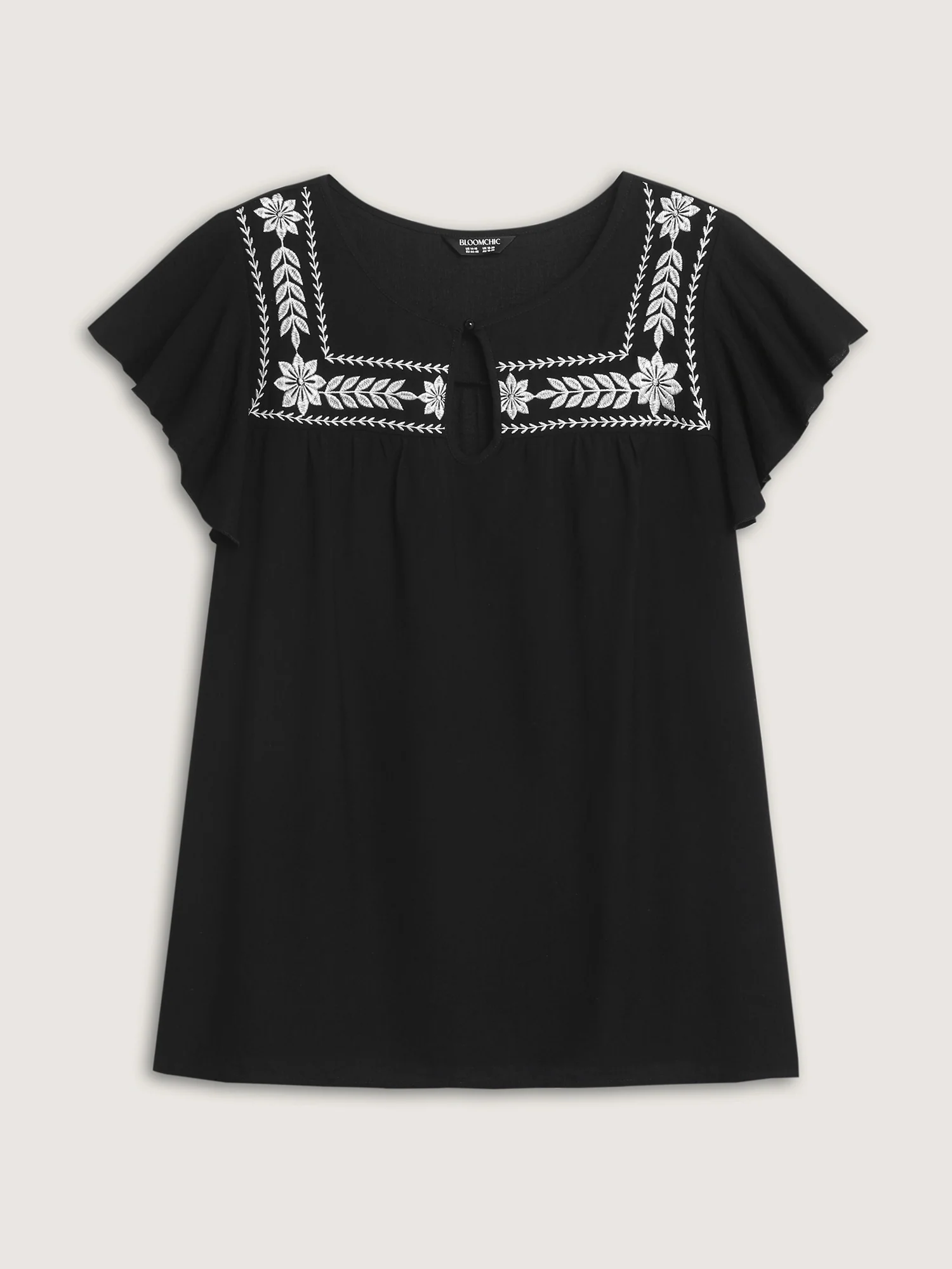Embroidered Neckline Flutter Sleeve Blouse - Image 7